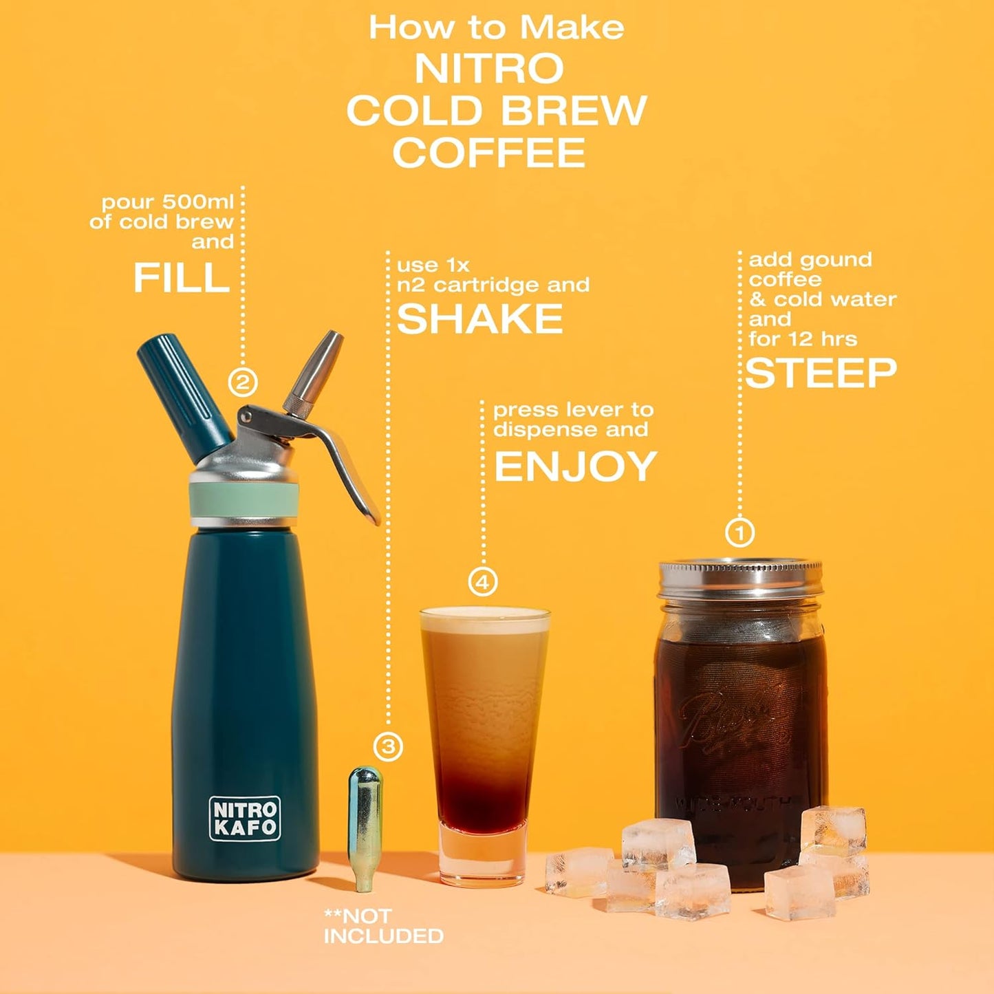 0.5L Nitro Coffee Maker, Aluminum Nitro Cold Brew Coffee Maker with Special Nitro Diffuser Nozzle & Cold Brew Maker for Making Nitro Cold Brew, 1 Pint/0.5L