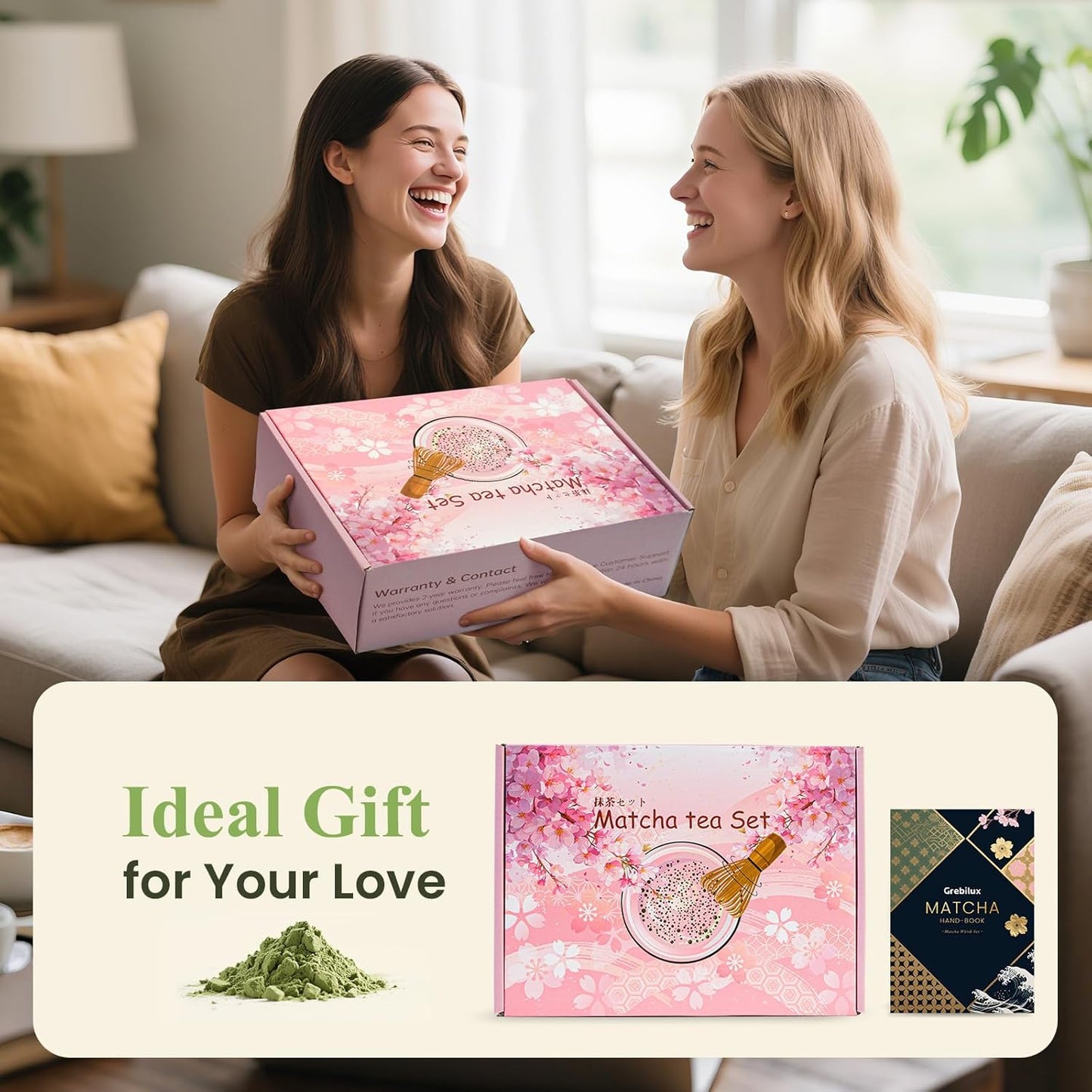 Matcha Whisk Set, Ceramic Matcha Set Includes Matcha Bowl, Whisk & Holder, Scoop, Sifter, Spoon, Scoop Rest, Tea Mat, Hand Book - 9 Pcs Kit for Matcha Lovers (Pink)