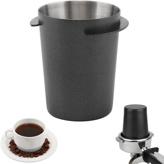 Coffee Dosing Cup 58mm, Stainless Steel Espresso Coffee Dosing Cup Espresso Coffee Machine Accessories, Coffee Powder Feeder Part Coffee Grinder Powder Cup Compatible with 54mm Portafilter, Black