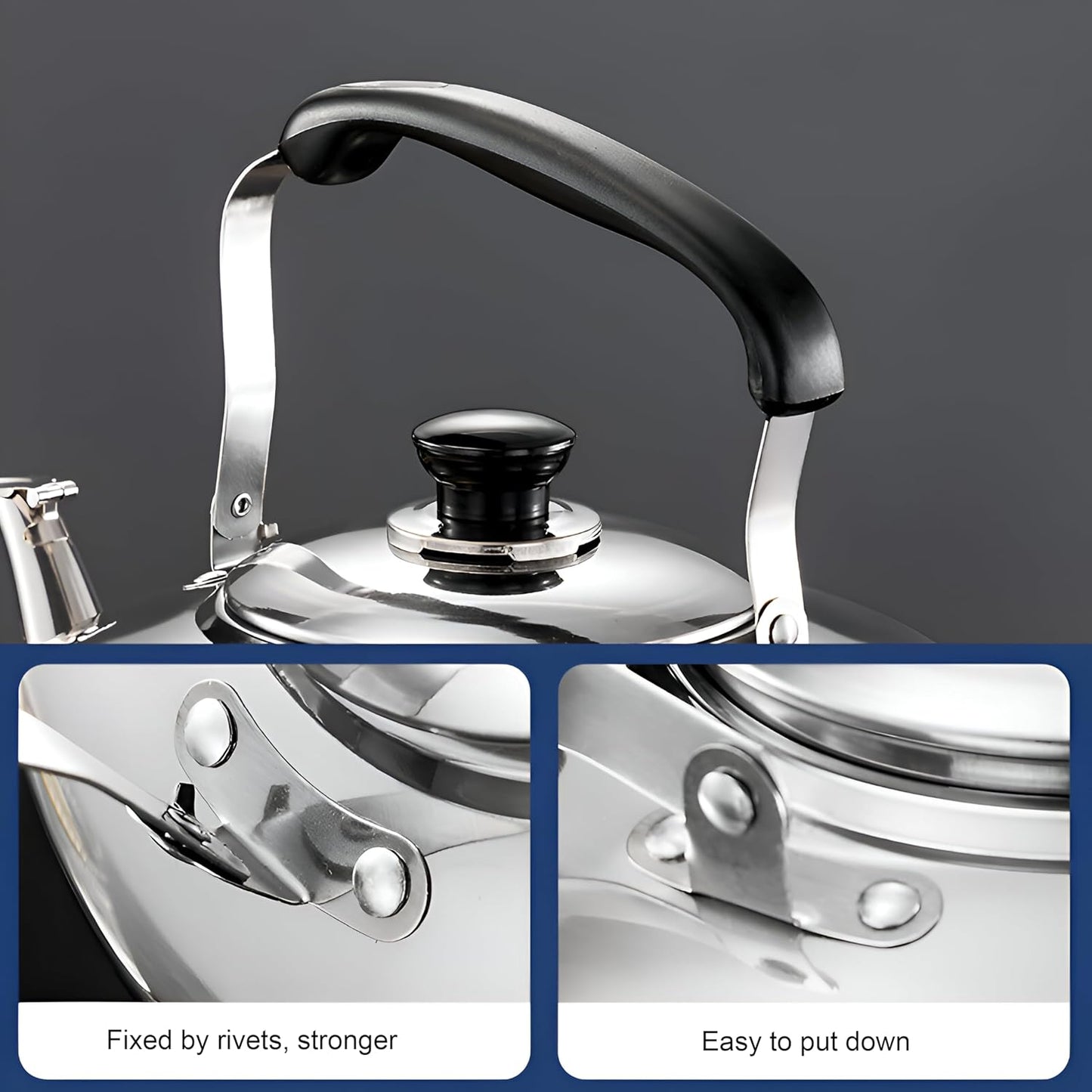 Chandler 5 Liter Tea Pots, Vintage Tea Kettle - 0.4mm Stainless Steel Pot - Hard to Dent | Ergonomic Handle with a Cool Grip | Portable Tea Kettle For Camping (Silver Color)