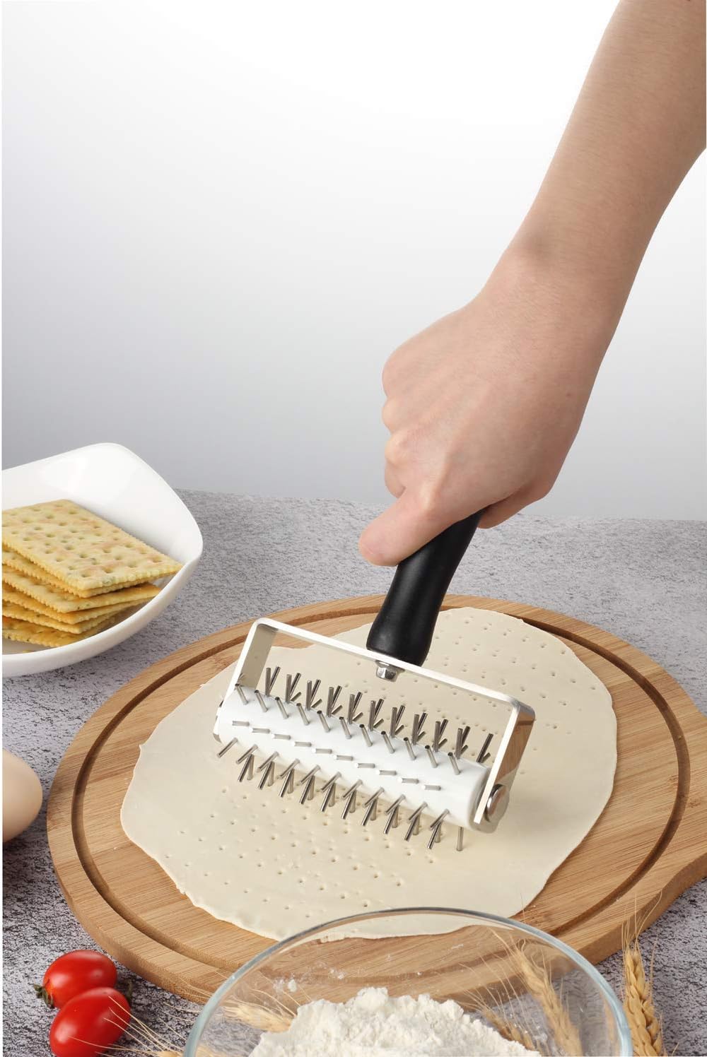 Pizza Dough Docker - EVNSIX Pastry Docker Roller with Stainless Steel Spikes for Homemade Baking Cake crackers Pie Hole Maker,Prevent Dough from Blistering,Commercial Kitchen Pizza Making Accessories