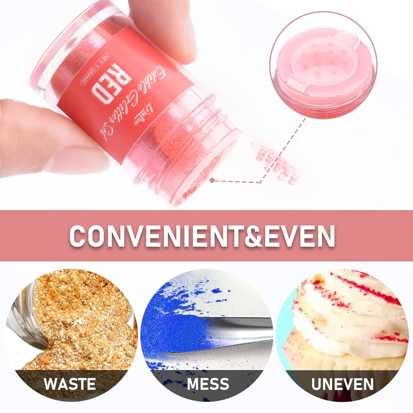 Edible Glitter - 4 Colors Edible Luster Dust Metallic Food Grade Coloring Glitter for Drinks, Baking, Cake Decorating - Edible Dust Powder Shimmer Sprinkle Powder for Icing, Wine, Chocolate, Candy