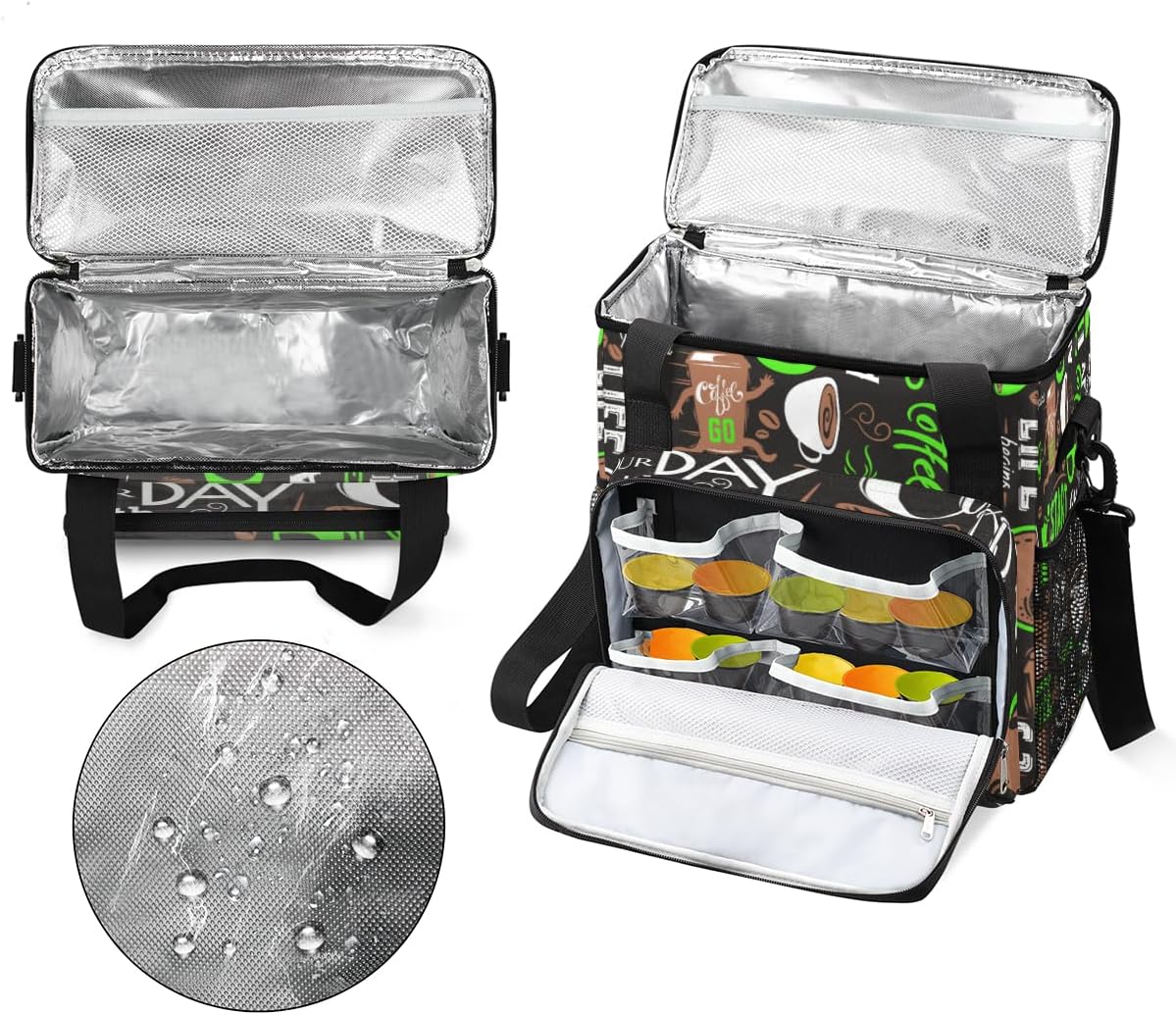 Green Start Your Day Coffee Coffee Maker Carrying Bag, Coffee Machine Travel Storage Bag Compatible with K-Mini or K-Mini Plus, Portable Single Serve Coffee Brewer Case with Pockets for K-Cup Pods