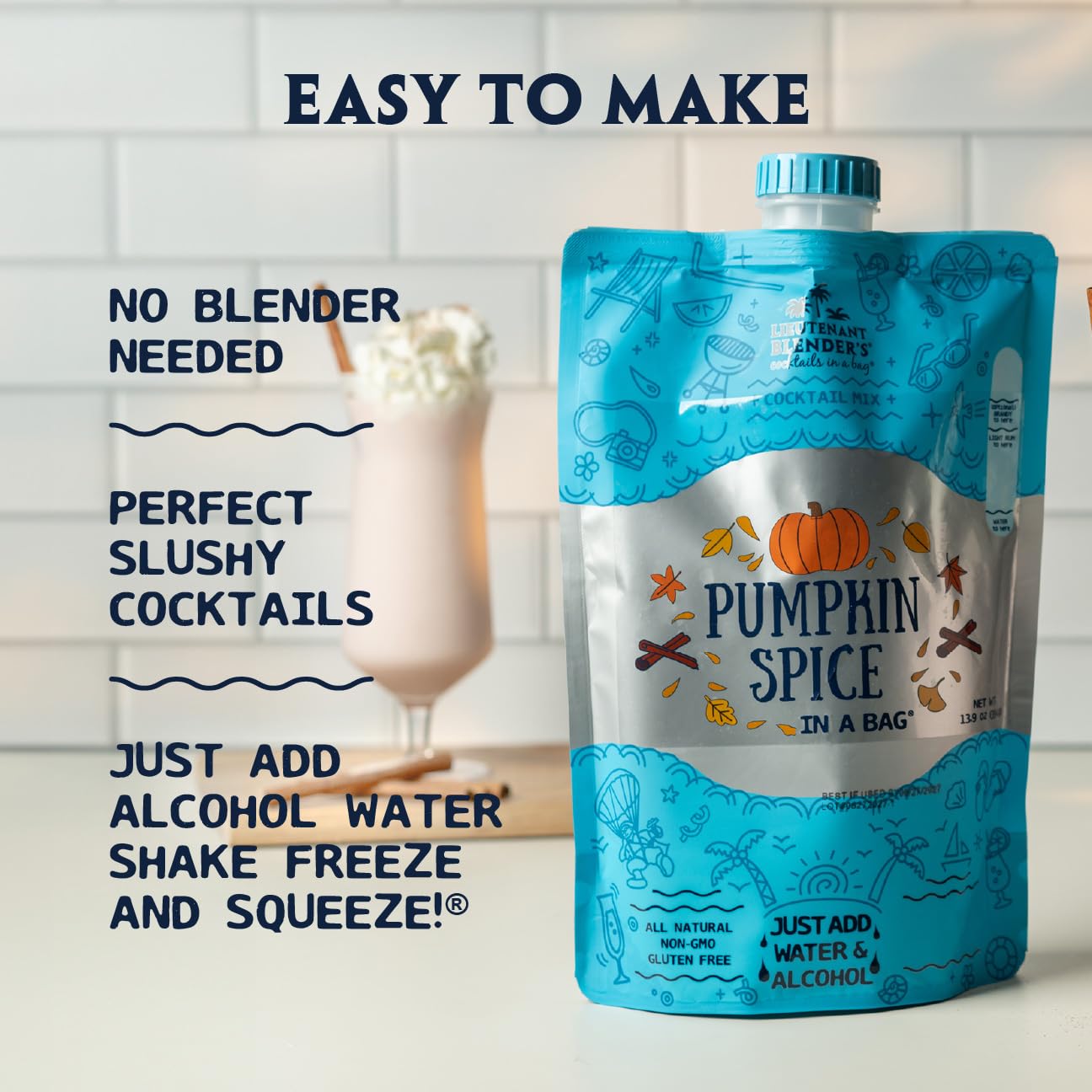 Lt. Blender's Pumpkin Spice in a Bag Cocktail Mixer - Each Bag Makes 1/2 Gallon of Cocktails - Add Alcohol or make as a Mocktail (Pack of 1)