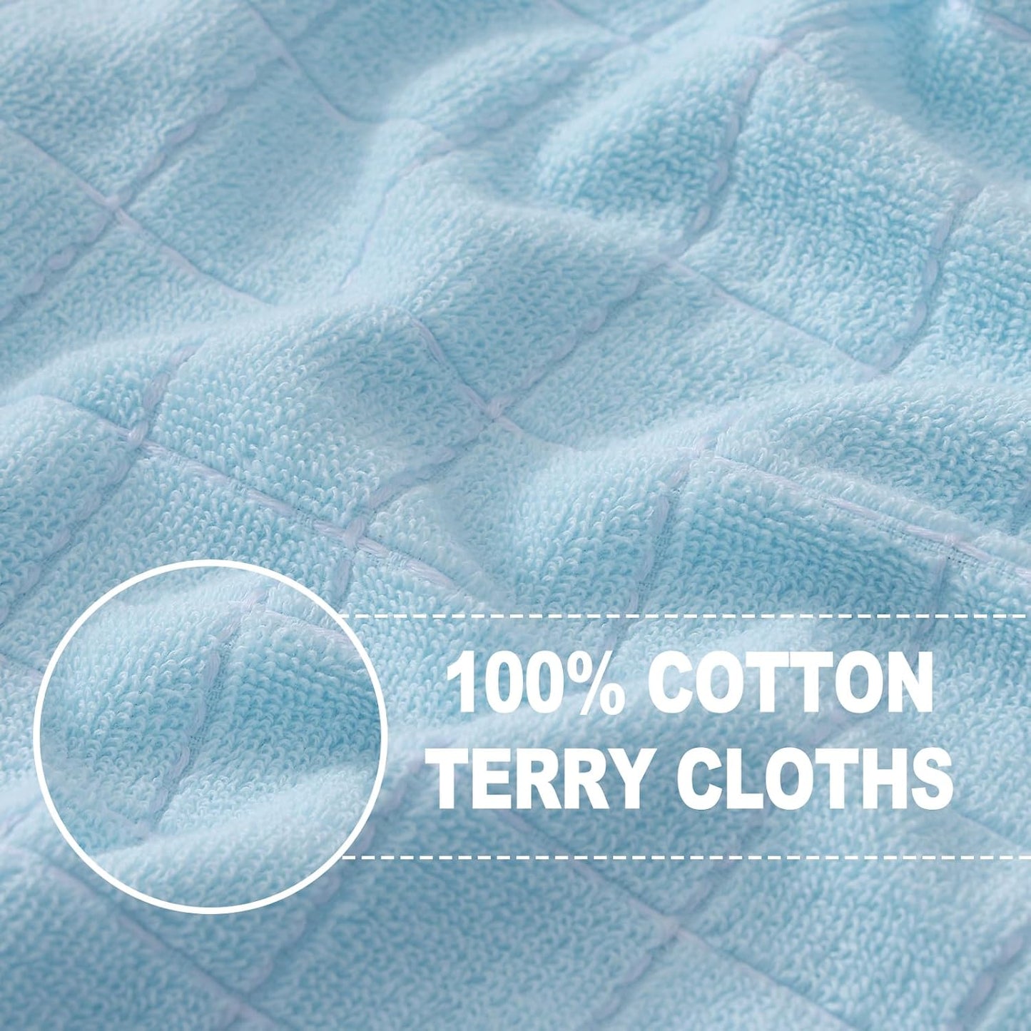 Homaxy 100% Cotton Terry Kitchen Towels(Sky Blue, 13 x 28 inches), Checkered Designed, Soft and Super Absorbent Dish Towels, 6 Pack