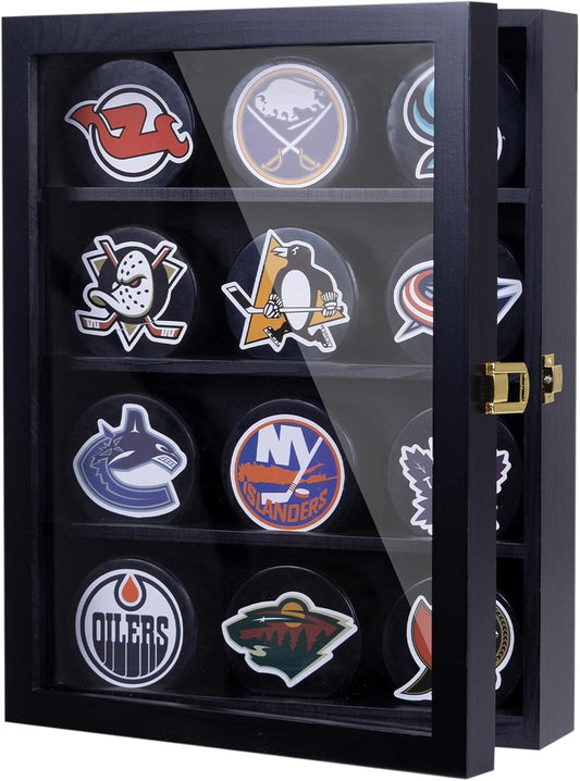 12pcs Hockey Puck Display Case,Puck Display Case,Hockey Puck Case Wall Mount,Hockey Puck Holder,Hockey Puck Display Box,Hockey Puck Shadow Box
