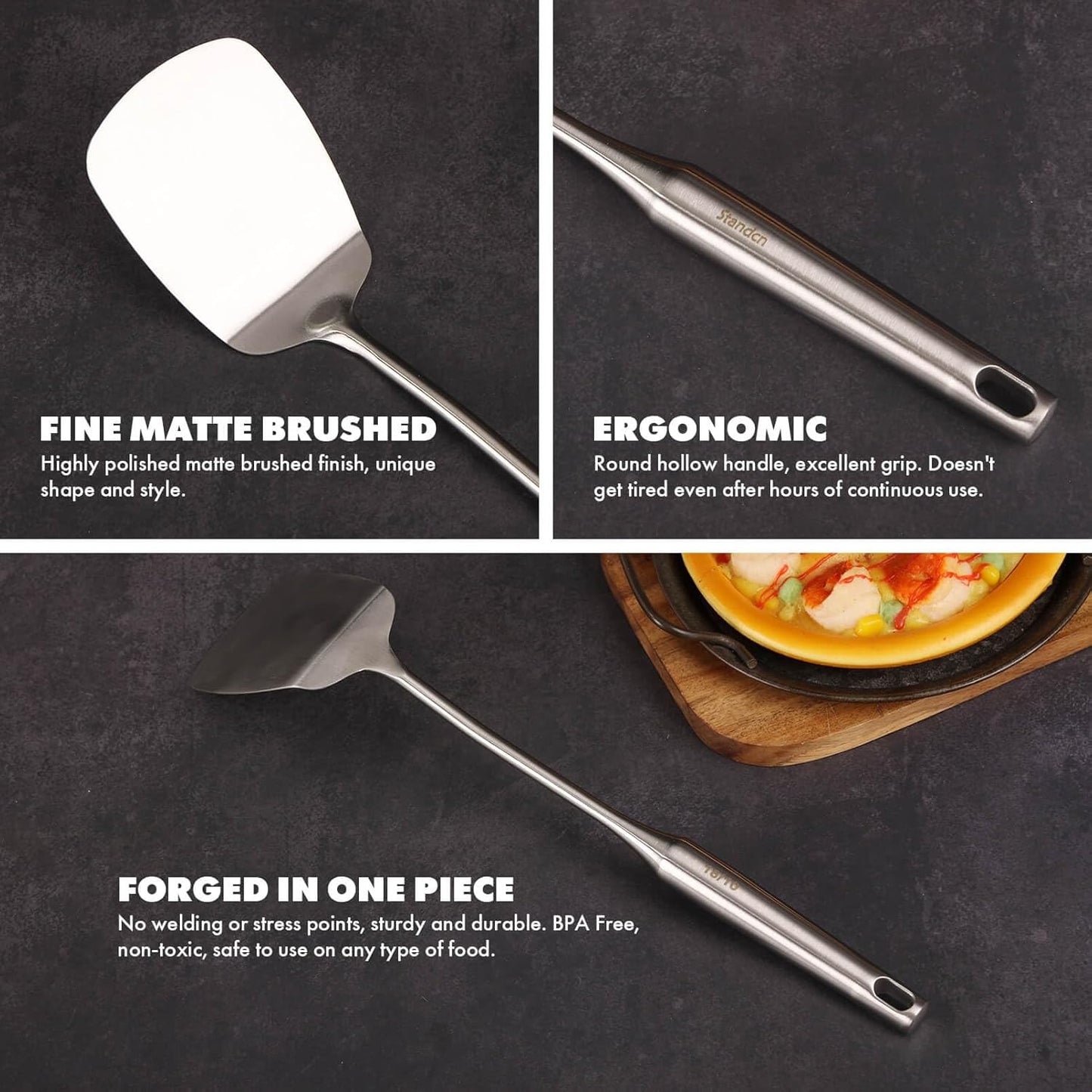 18/10 Stainless Steel Cooking Utensils Set - 16 PCS All Metal Kitchen Tools, Serving Utensils - Whisk, Masher, Fork, Tongs, Solid/Slotted Spoon, Spatula, Turner, Ladle, Skimmer, Pasta, Large Spoon Set