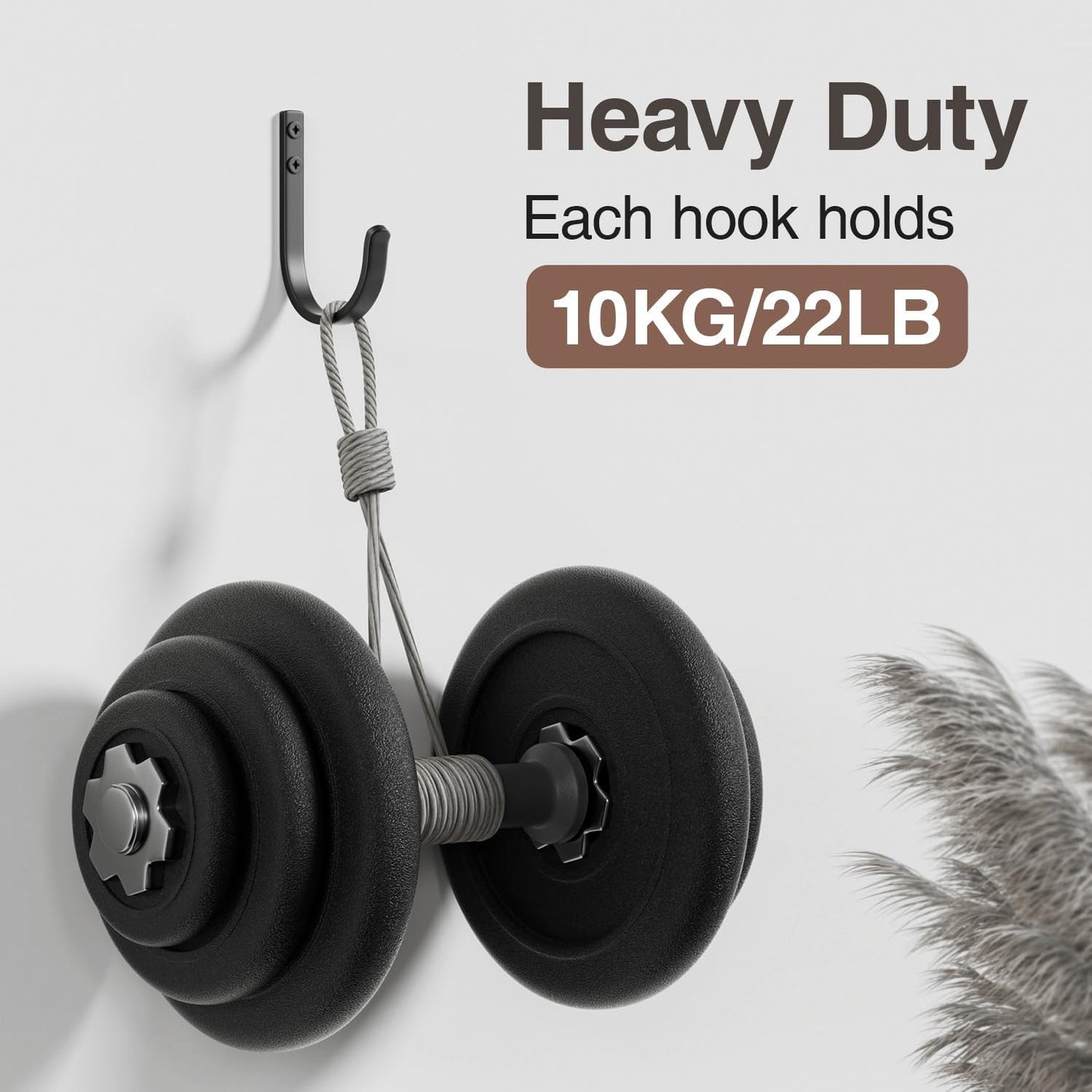 20-Pack Wall Hooks for Hanging Towel/Coat - 22LB Screw in Metal Hanger Wall Mount, for Outdoor, Closet, Door, Bathrooms, for Backpack, Robe, Black