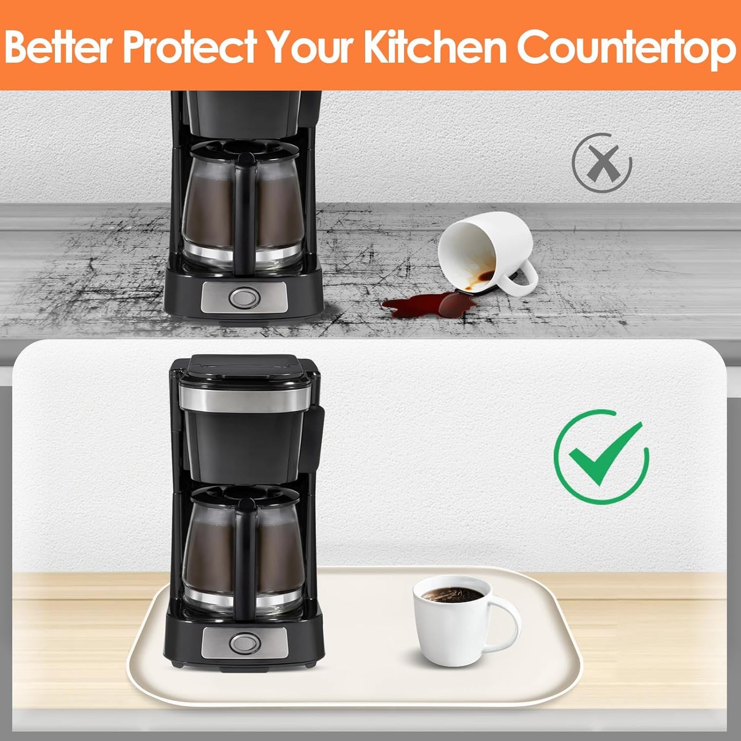 Silicone Coffee Maker Mat with Lip, 17.4'' x 10.6'' Heavy Duty Coffee Maker Mat for Countertops, Coffee Tray Fit Under Coffee Machine Appliance Automatic Machines Espresso Accessory, Cream White