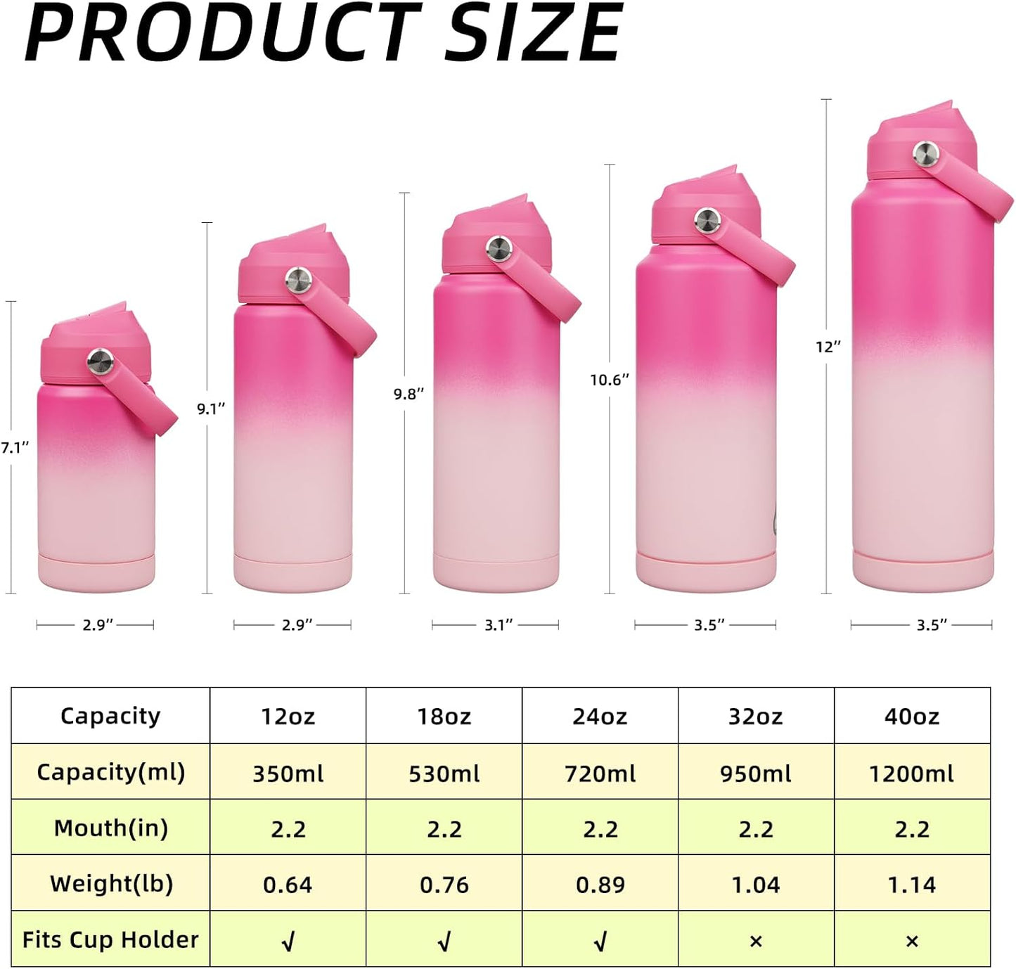 BJPKPK Insulated Water Bottle with Straw Lid, 18oz Thermos Water Bottles with Soft Nozzle, Flex Handle & Non-slip Boot, BPA Free Leak Proof Stainless Steel Metal Thermos, Tumblers, Cups,Cherry