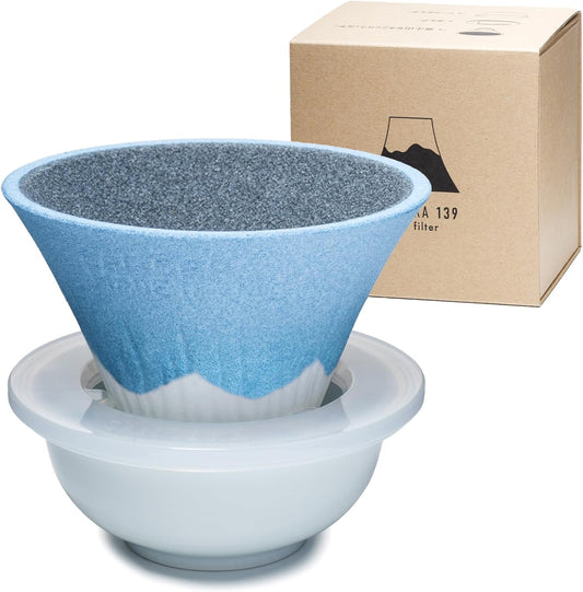 Ceramic Reusable Coffee Filter Dripper Paperless Sustinable Mt. Fuji Made in Japan (Blue)