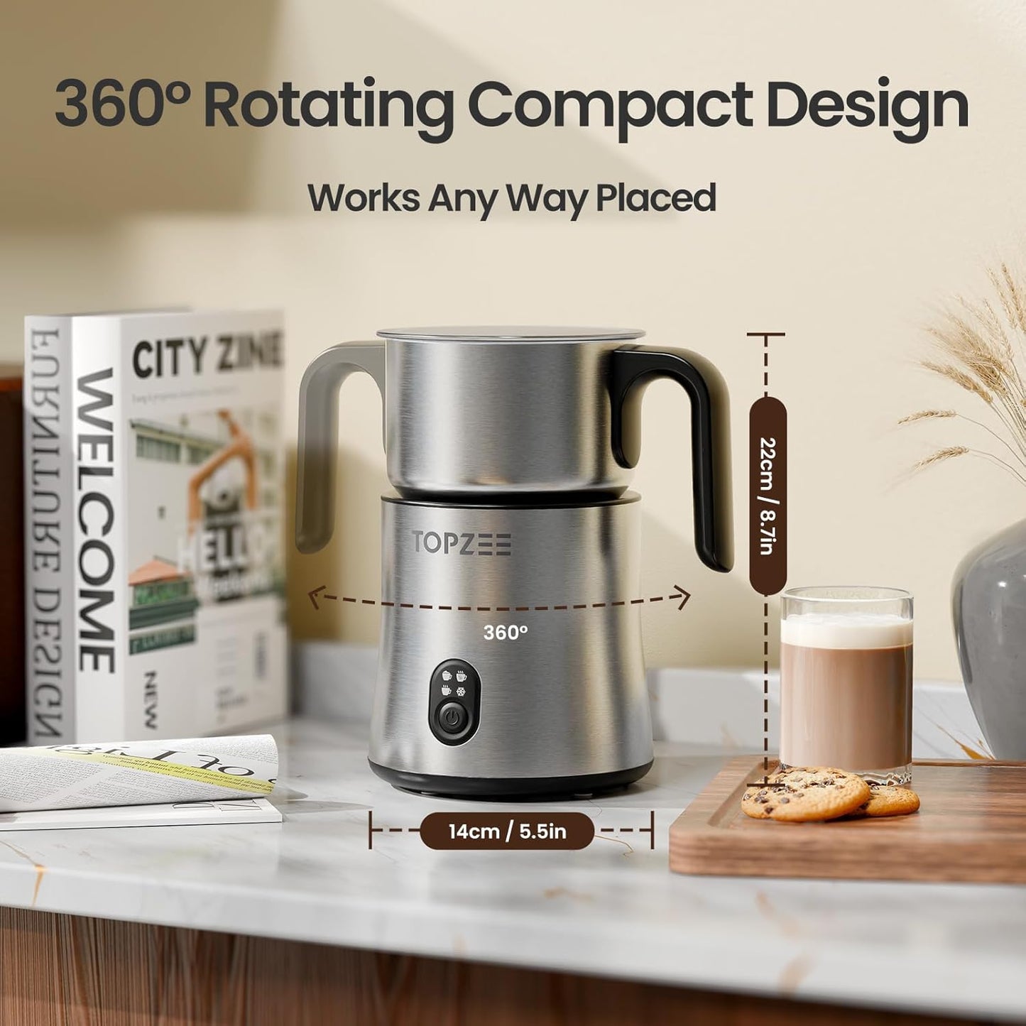 Electric Milk Frother and Steamer 4-in-1, 16.9oz/500ml Large Capacity, Frother for Coffee with Warm/Cold Foam, Warm Milk & Hot Chocolate for Latte, Cappuccino