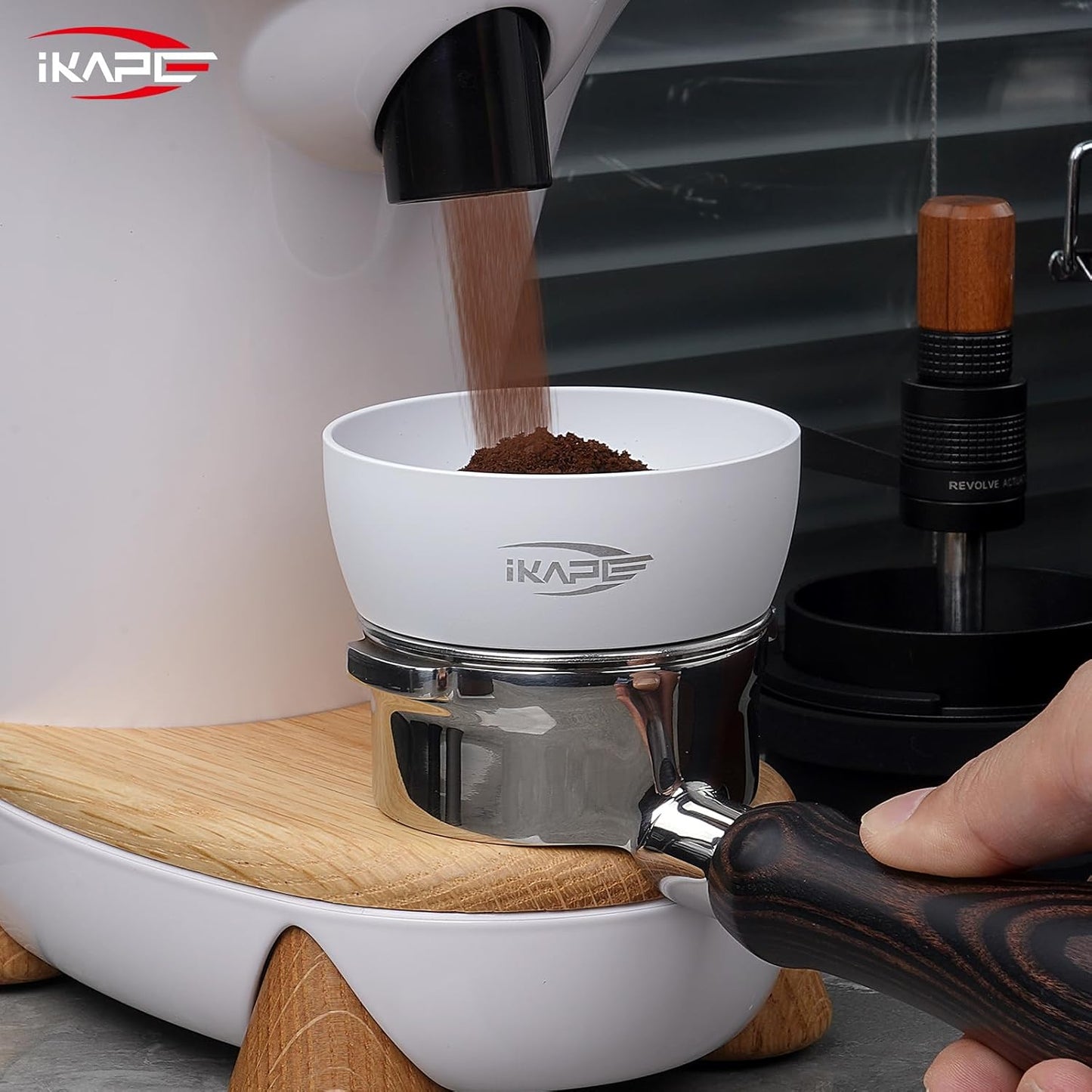 IKAPE Magnetic Dosing Funnel Set, 58MM Espresso Dosing Ring & Puck Screen Kit Compatible with 58MM Bottomless Portafilter - with 10 Small Magnet (White)
