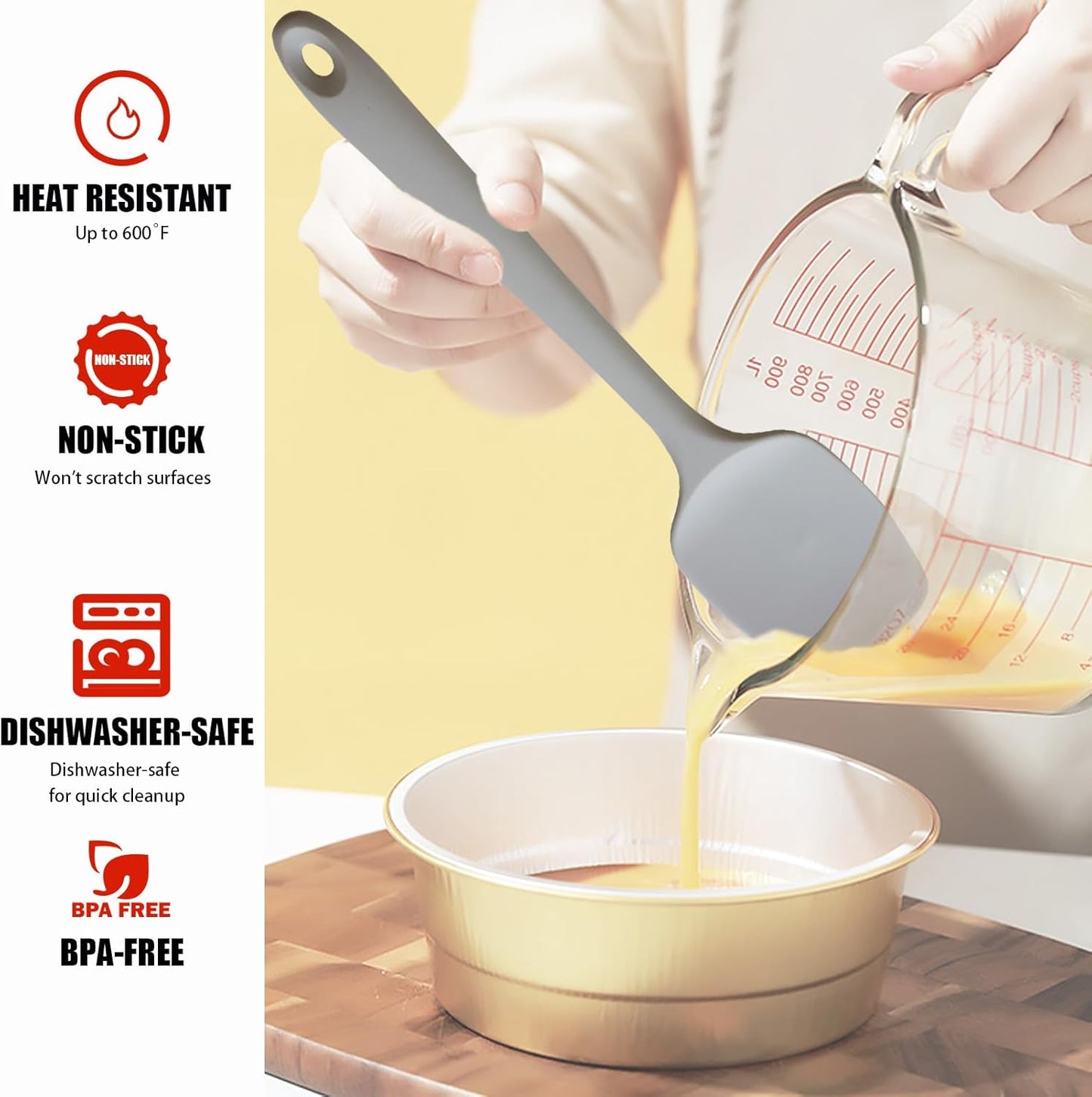 Silicone Spatula, 4-Pack Silicone Set,Heat Resistant for Non Stick,Food Grade Cookware with Stainless Steel for Mixing,Cooking,Baking,Flipping,Spreading,Lifting,Serving,BPA Free,Dishwasher Safe(Gray)