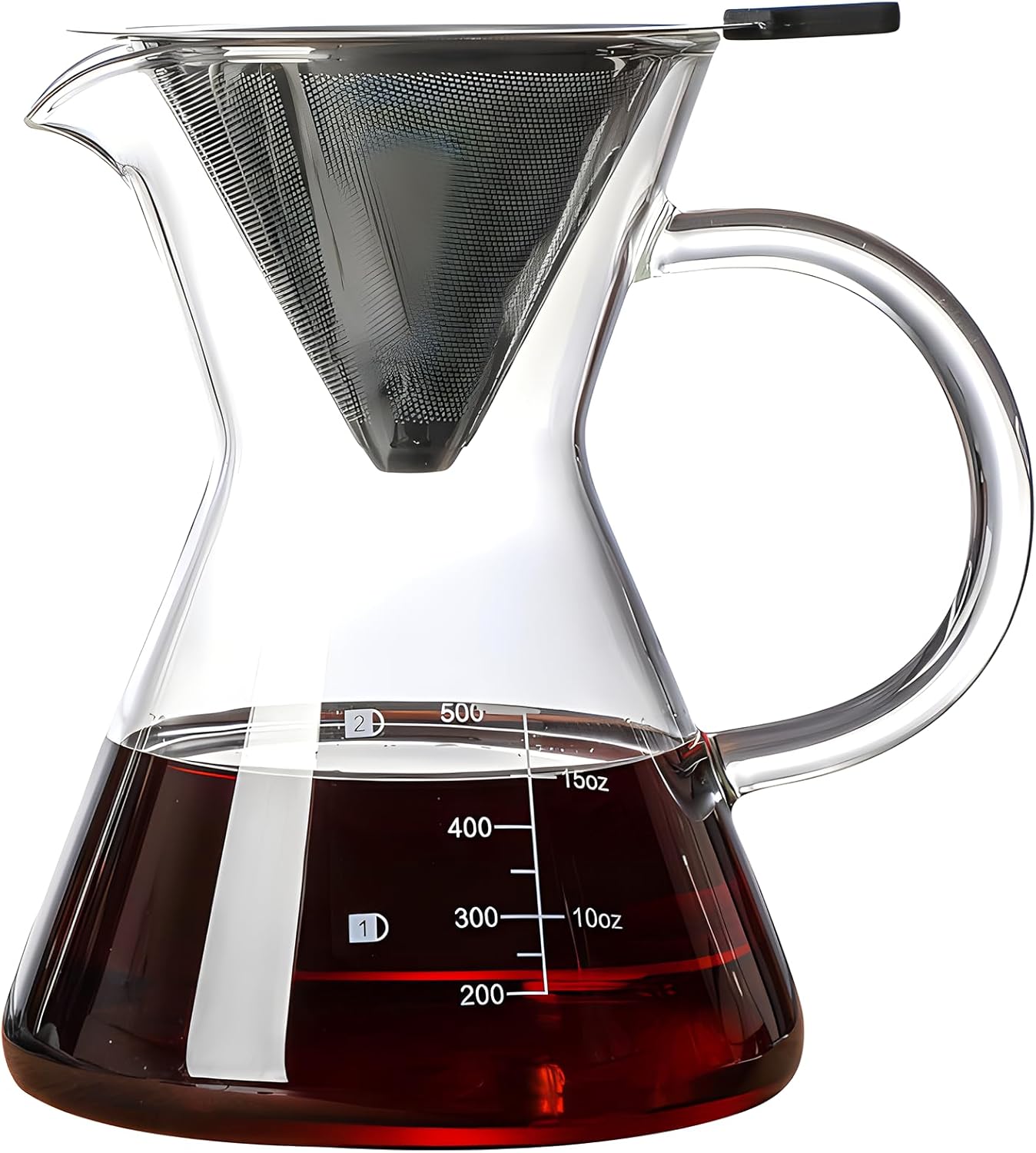 Pour Over Coffee Maker with Reusable Stainless Steel Drip Filter, Glass Drip Coffee Maker Set, Lead-Free Borosilicate Glass Coffee Carafe for 1-4Cup, Clear (500ml/17oz)