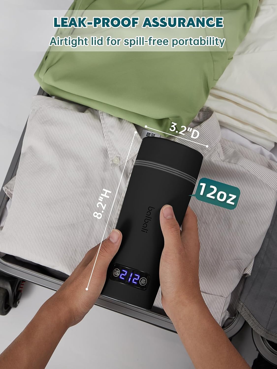 balbali Dual Voltage Travel Kettle 100-250V - 12oz Portable Water Boiler/Warmer/Heater for Boiling Water - 4 Preset Temperature Control Portable Tea Kettle Electric Travel - Black