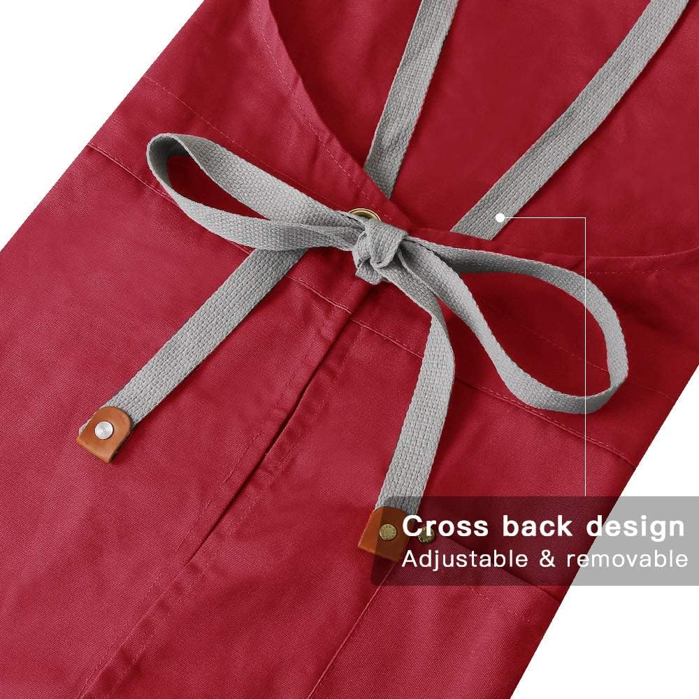 Mignongirl Crossback Apron with Pockets x2,Split Apron with Adjustable Straps,M-XXL