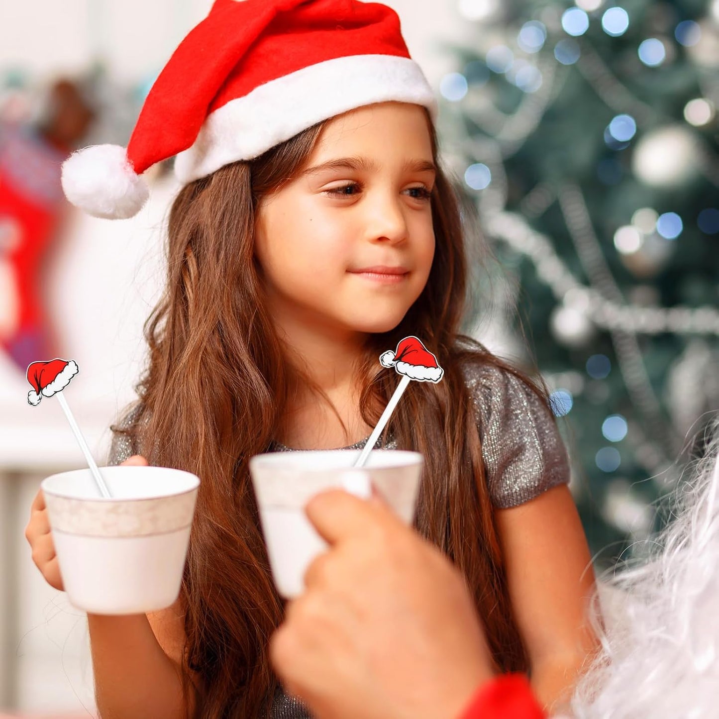 30 Pcs Christmas Drink Stirrers Xmas Stir Stick Holiday Coffee Swizzle Stick Reusable Plastic Hot Cocoa Bar Chocolate Decoration Cocktail Mixer(Santa Hat,Classic Color)