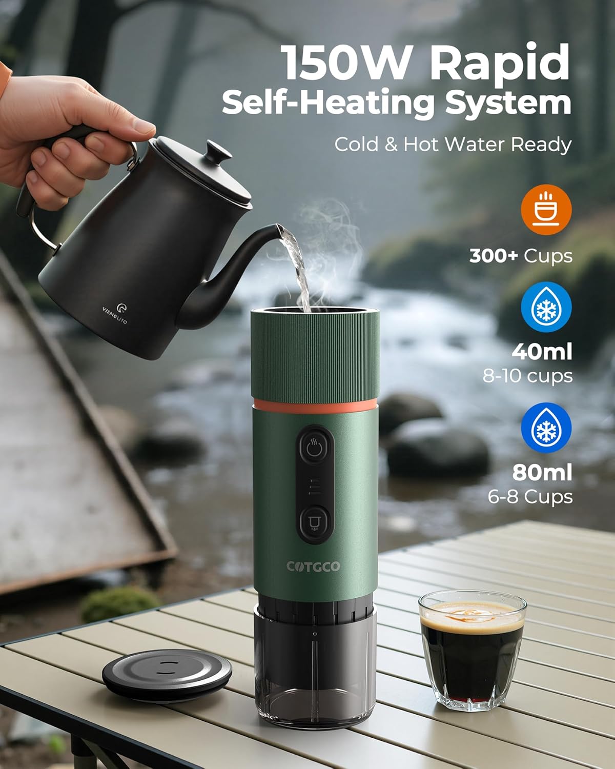 Portable Espresso Coffee Maker, Travel Coffee Maker for Camping, 20 Bar Self‑Heating Rechargeable with USB-C, with NS Capsule for Car/Travel/Camping
