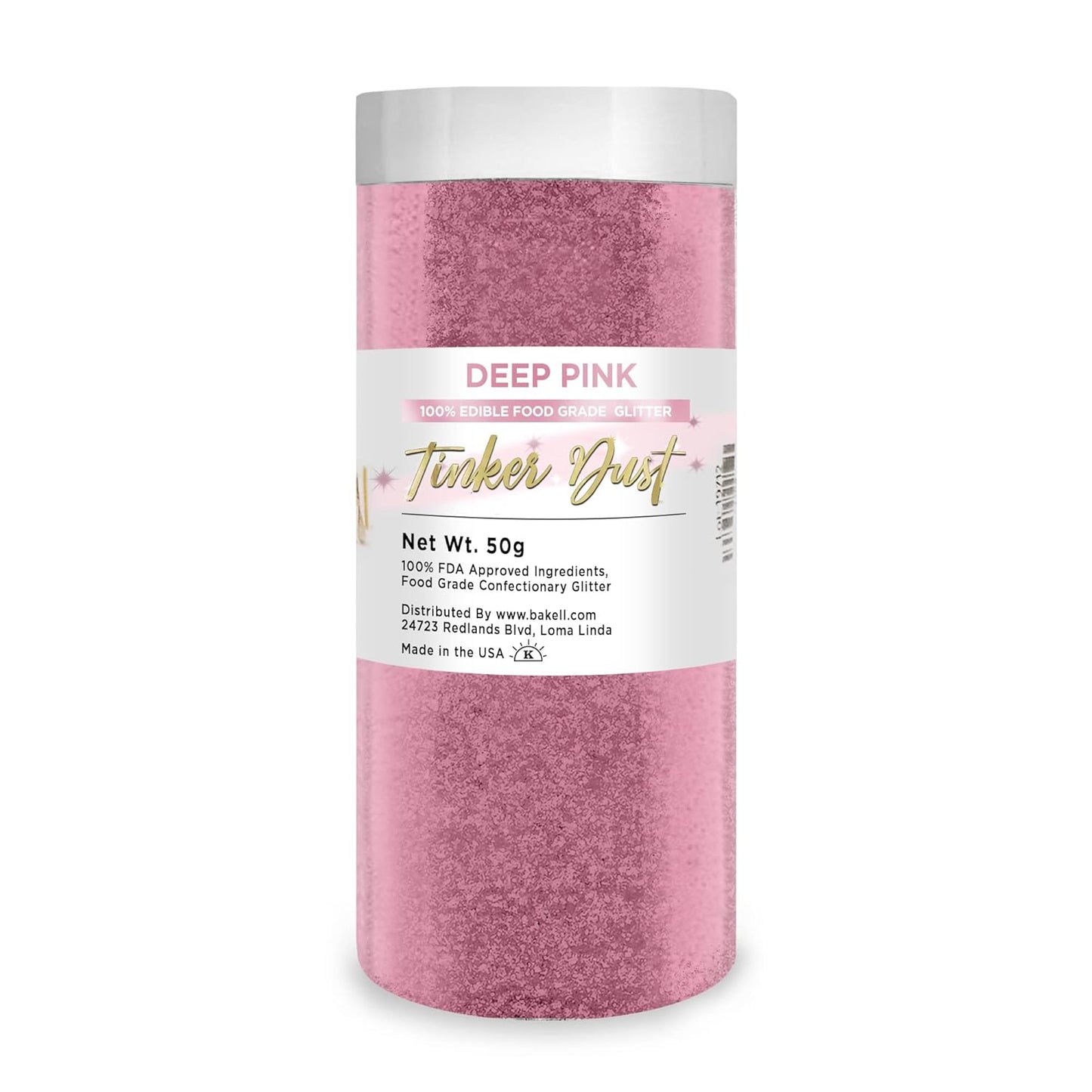 BAKELL Deep Pink Edible Glitter, 50 Grams | TINKER DUST Edible Glitter | KOSHER Certified | 100% Edible Glitter | Cakes, Cupcakes, Cake Pops, Drinks, Dessert Vegan Glitter & Dusts (50g, Deep Pink)