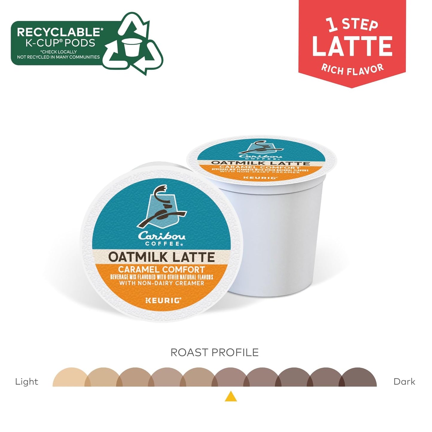 Caribou Coffee Caramel Comfort Oatmilk Latte, One Step Latte Single Serve Keurig K-Cup Pods, 60 Count (6 Packs of 10)
