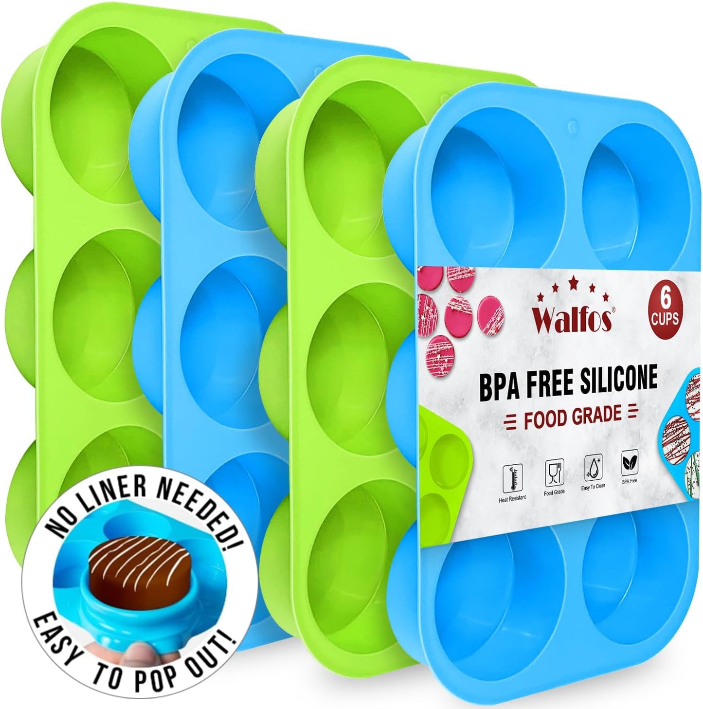 Walfos Oreo Molds Silicone, Non-Stick Round Chocolate Covered Oreos Mold for Candy, Cookies, Pudding, Soap, Jello, Set of 4 (Blue/Green)