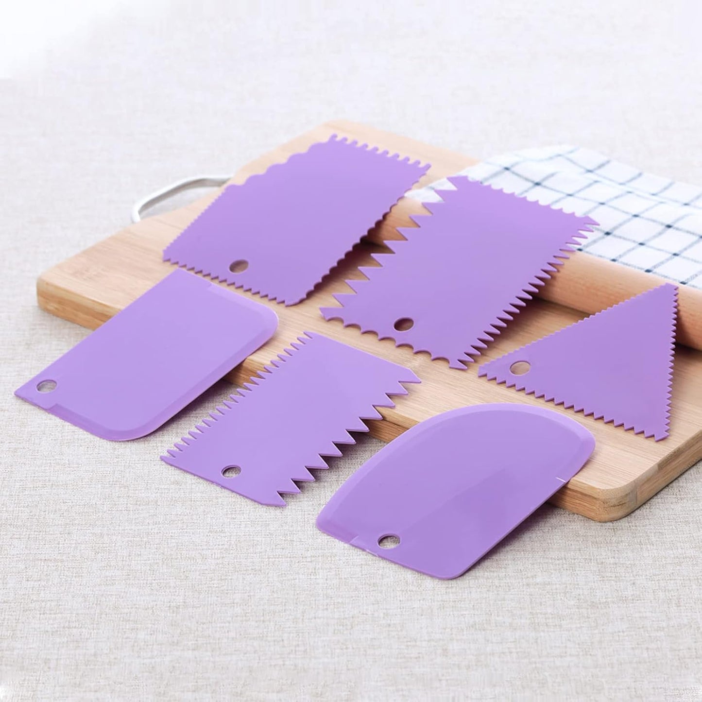 6pcs Cake Scraper Decorating Comb and Icing Smoother Reusable Bread Cream Pizza Cutter-Purple