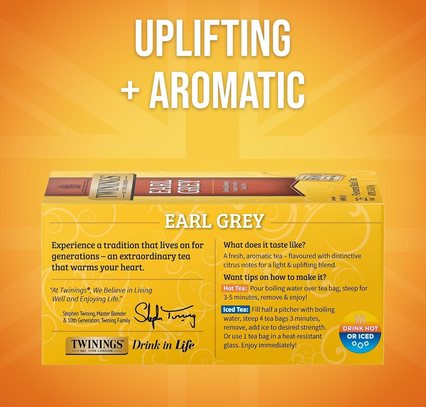 Twinings Earl Grey Black Tea Individually Wrapped Bags, 25 Count (Pack of 6), Flavoured with Citrus and Bergamot, Caffeinated, Enjoy Hot or Iced, 150 Teabags