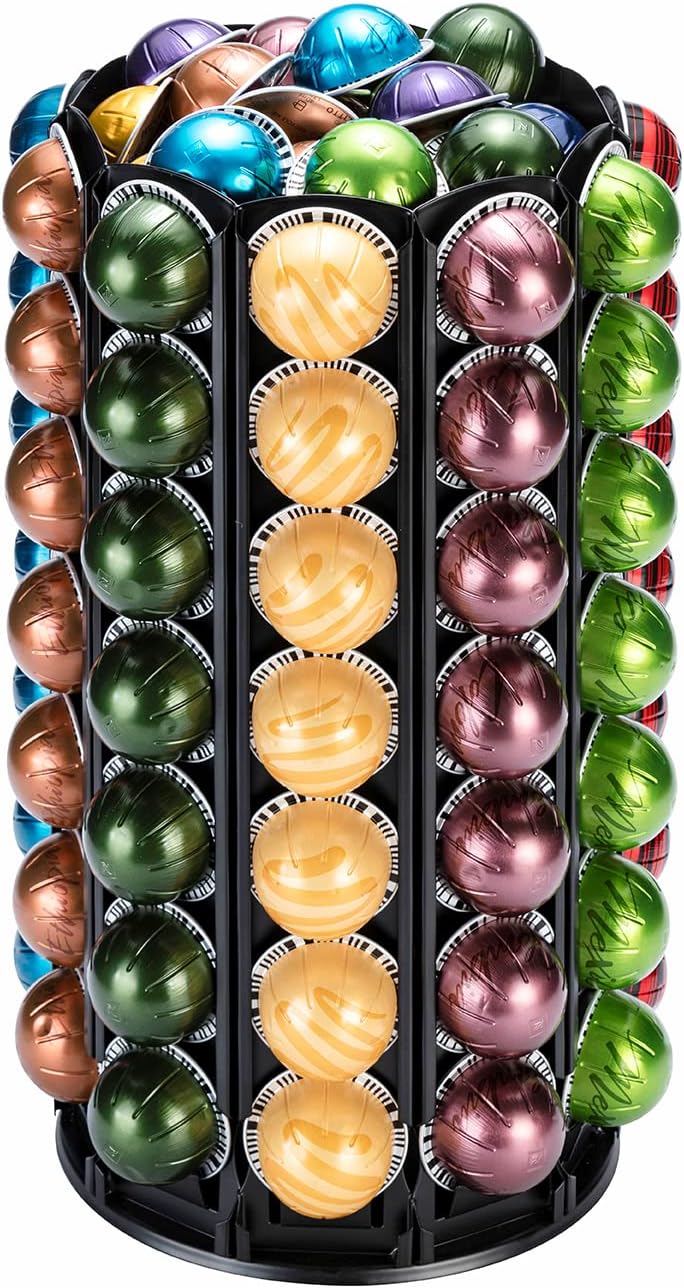 FlagShip for Nespresso Pod Holder Coffee Pod Carousel for Vertuo Pod Storage with Extra Space 360° Silent Rolling (100+ Pods Capacity)