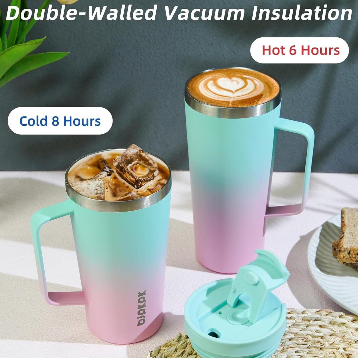 BJPKPK Insulated Tumbler with Handle, 30oz Insulated Tumblers with Lid and Straw, Stainless Steel Metal Water Bottles, Coffee Travel Mugs, Cups, Mint