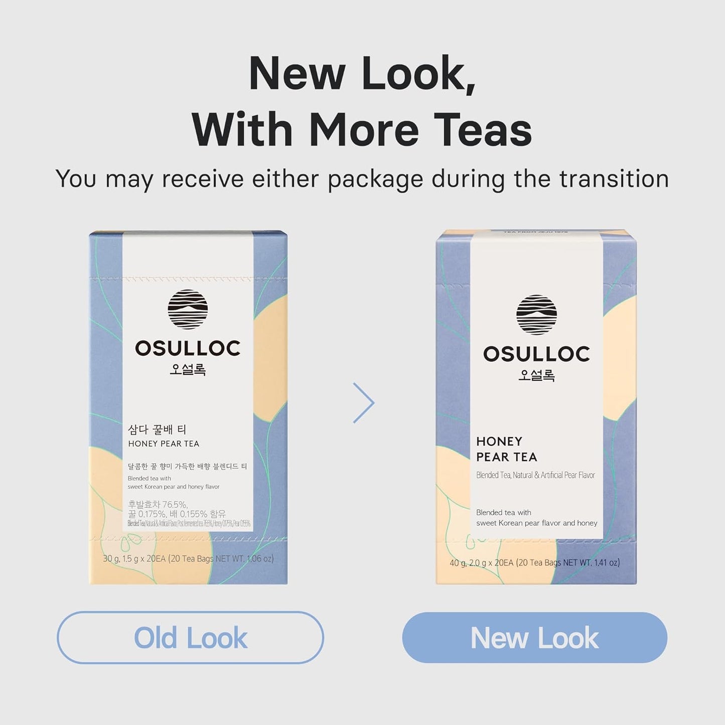 OSULLOC Honey Pear Tea (Sweet Pear & Honey Flavor), Fruit tea Blend, Premium Teabags from Jeju Island, 20 count