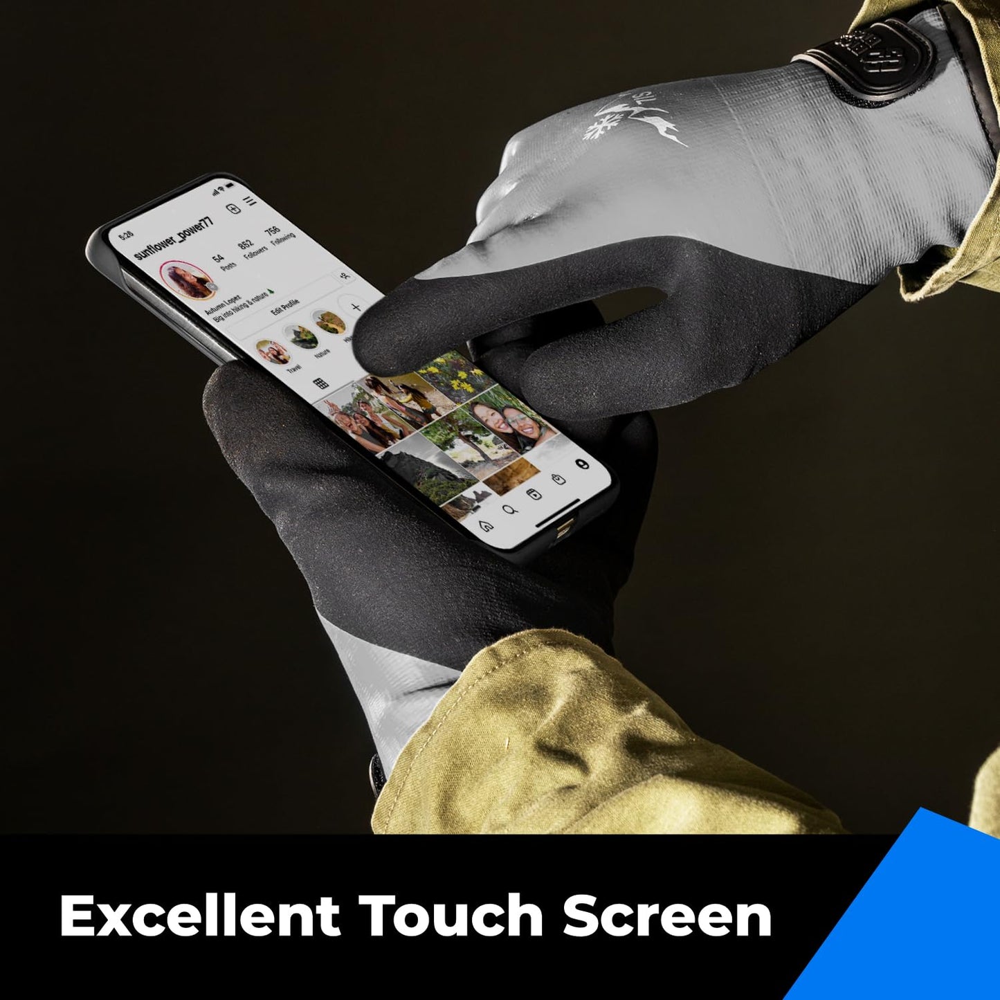 100% Waterproof Gloves for Men and Women, Winter Work Gloves for Cold Weather, Touchsreen, Thermal Gloves for Freezer Work, Fishing and Gardening, With Grip, Grey, X-Large