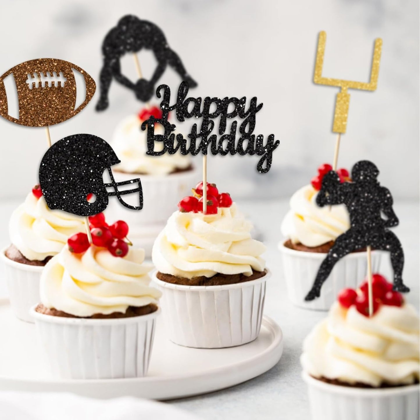 36PC Football Cupcake Toppers for Birthday,Glitter Football Cake Toppers for Boys Birthday,Football Birthday Party Decorations Supplies