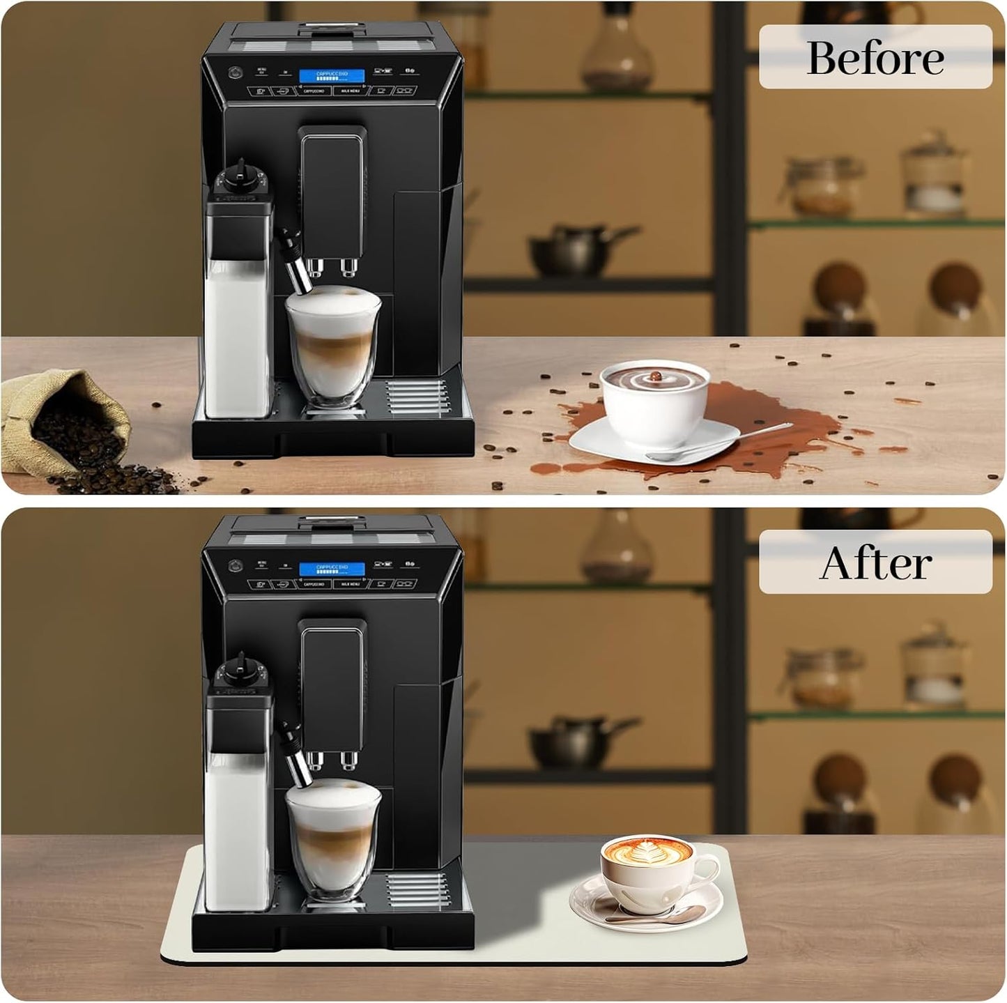 Bloss Coffee Mat, Super Absorbent Dish Drying Mat, Coffee Bar Mat, Kitchen Counter Mat, Hide Stain Rubber Backed Dish Drying Pad(12.2"x19.7", Off White)