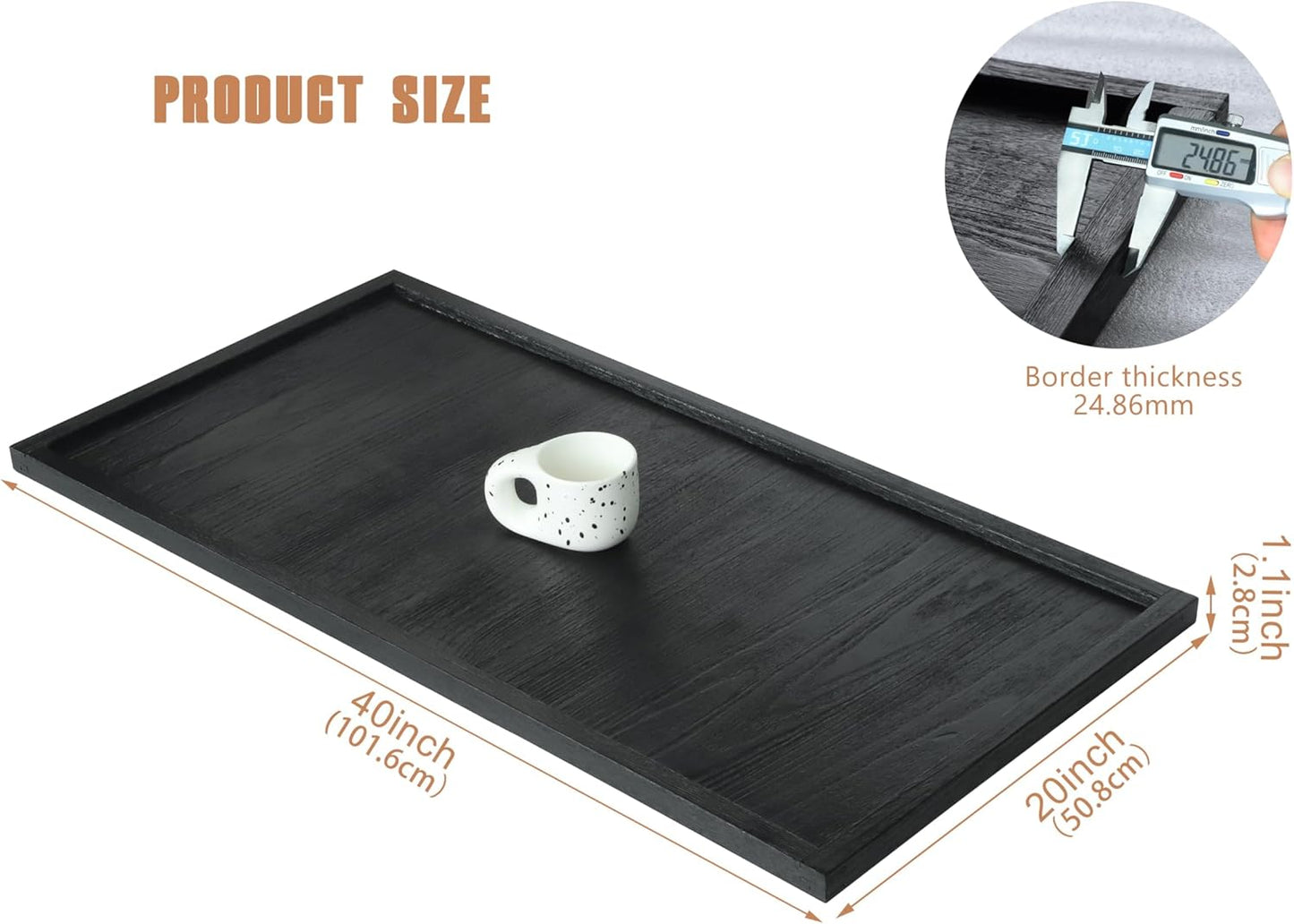 40"x20" Extra Large Long Rectangle Ottoman Table Tray - Black Rustic Wooden Serving Tray for Farmhouse Decorative Oversized Coffee Table Trays Living Room Kitchen Counter Breakfast