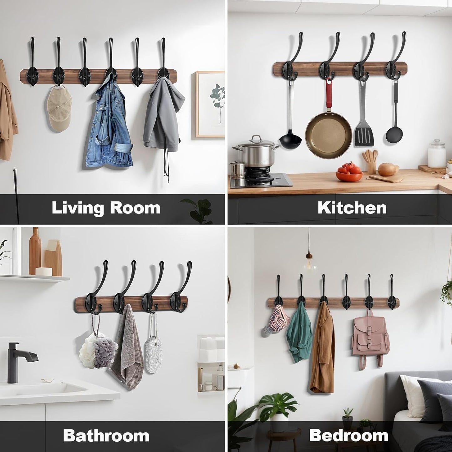 Wall Hooks for Hanging, 25-Pack Heavy Duty Metal Coat Hooks, for Living Room, Bathroom, Kitchen, Bedroom for Coats, Towel, Hat, Key, Closet, Bag (Black)