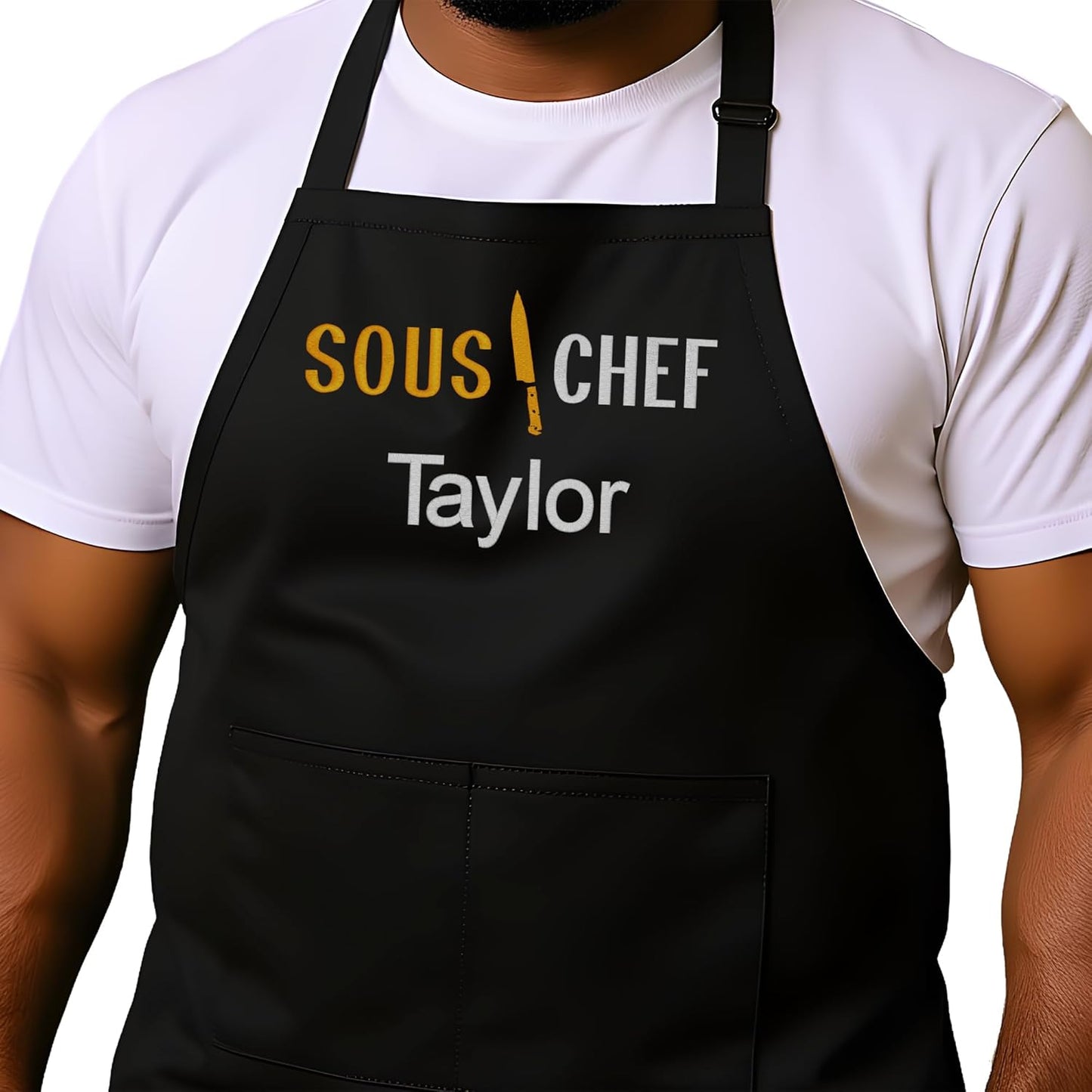 Personalized Chef Apron for Men, Custom Embroidered Design, Professional Kitchen Cooking BBQ Grilling for Dad, Decorated in USA
