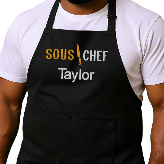Personalized Chef Apron for Men, Custom Embroidered Design, Professional Kitchen Cooking BBQ Grilling for Dad, Decorated in USA