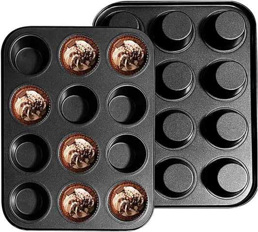 Muffin Pan, Cupcake Pan, Set of 2, 12-Cup Muffin Tin, Non-Stick Bakeware, Easy to Release and Clean, Baking Molds, Muffin Tray, Molds for Homemade Cupcakes & Muffins (Black)
