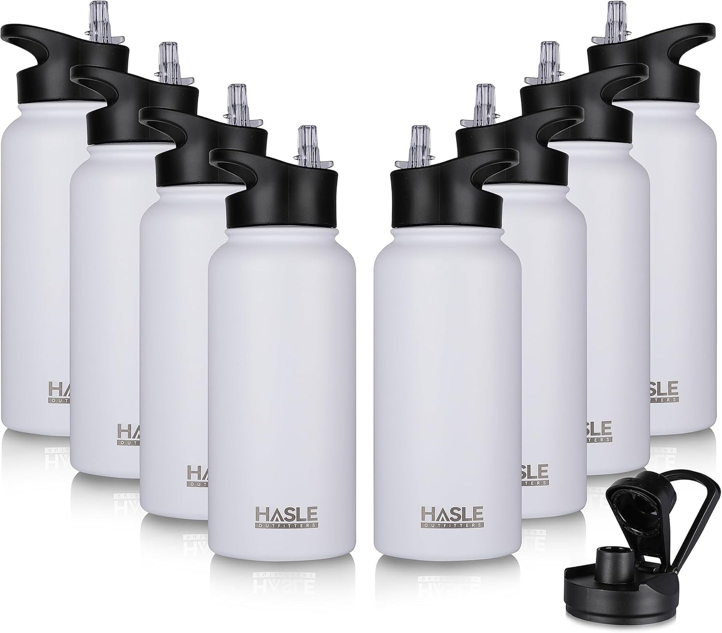 HASLE OUTFITTERS 32 oz Insulated Water Bottle Stainless Steel Double Walled Vacuum Sports Water Bottle with 2 Lids (Straw and Spout Lid) for Gym Camping Hiking(White,8)