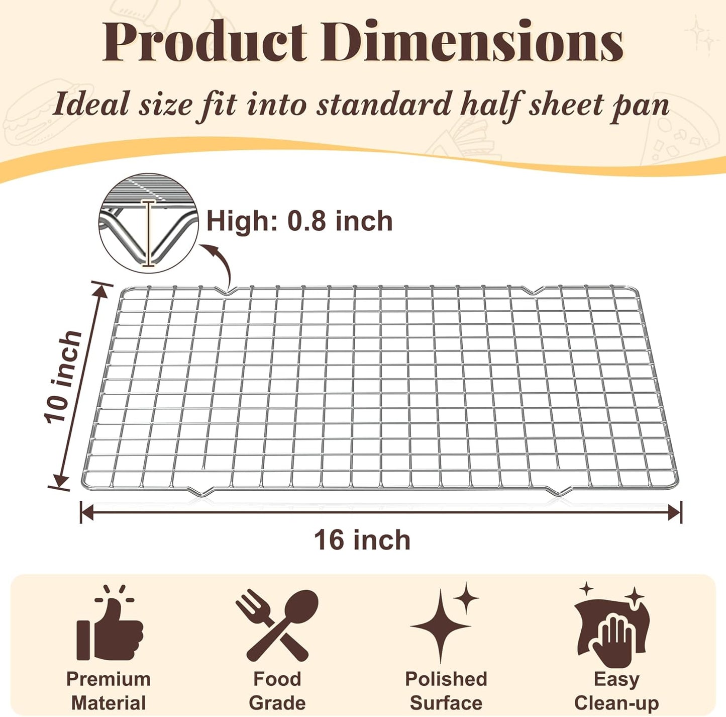 Cooling Racks for Cooking and Baking - 2 PCS 10" x 16" Grid Wire Baking Rack for Oven Cooking, Baking, Grilling, Roasting -Dishwasher Safe Bacon Rack- Fits Half Sheet Cookie Pan