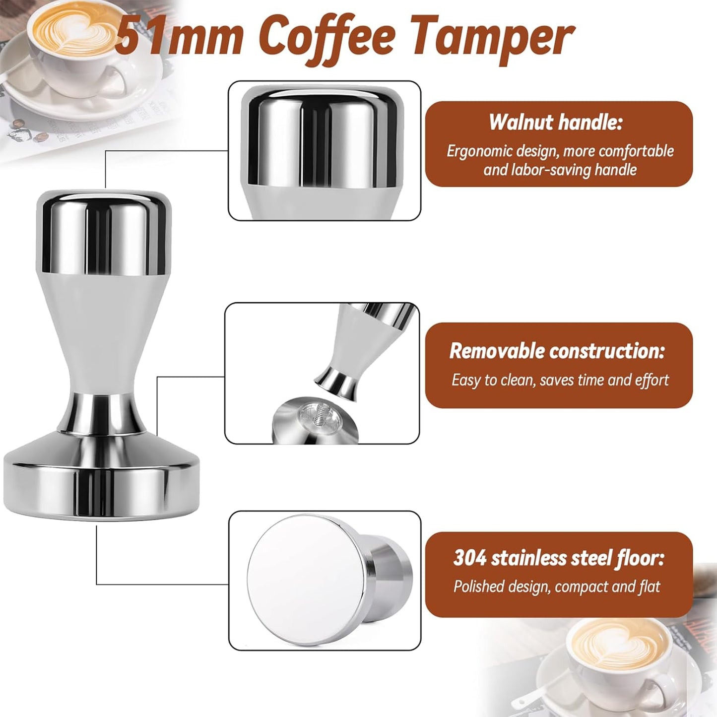 51mm Tamper Espresso Accessories Kit, Coffee Espresso Tamper Set with Wdt Tool, Espresso Tamper Mat, Espresso Dosing Funnel, 51mm Espresso Puck Screen, Coffee Tamper Espresso Barista Tools