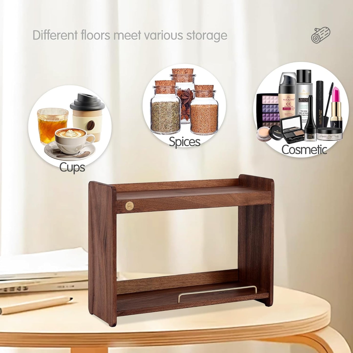 Coffee Mug Holder Wooden Cup Rack Mug Display Shelf Coffee Cup Holder for Countertop With 4 Mug Cups 2 Tier Wood Coffee Mugs Holder for Kitchen Coffee Cup Storage