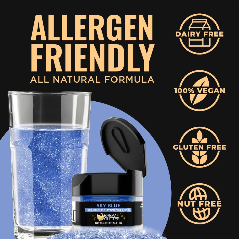 Brew Glitter Sky Blue Edible Drink Glitter 1x 4g Jar for Cocktails, Beer, & Beverages