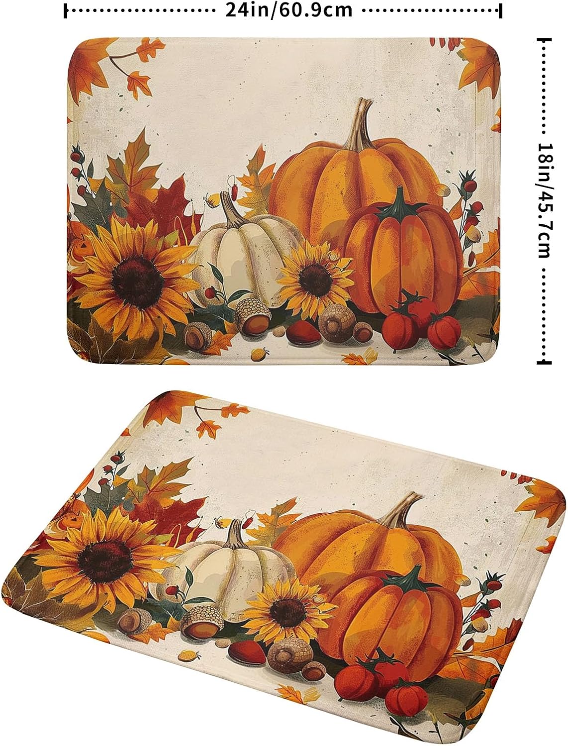 Happy Thanksgiving Day Harvest Dish Drying Mat for Kitchen Counter,Sunflower Maple Leaves Pumpkin Drying Mat 18 x 24 Inch with Absorbent Reversible Microfiber Dish Drying Pad for Coffee Bar