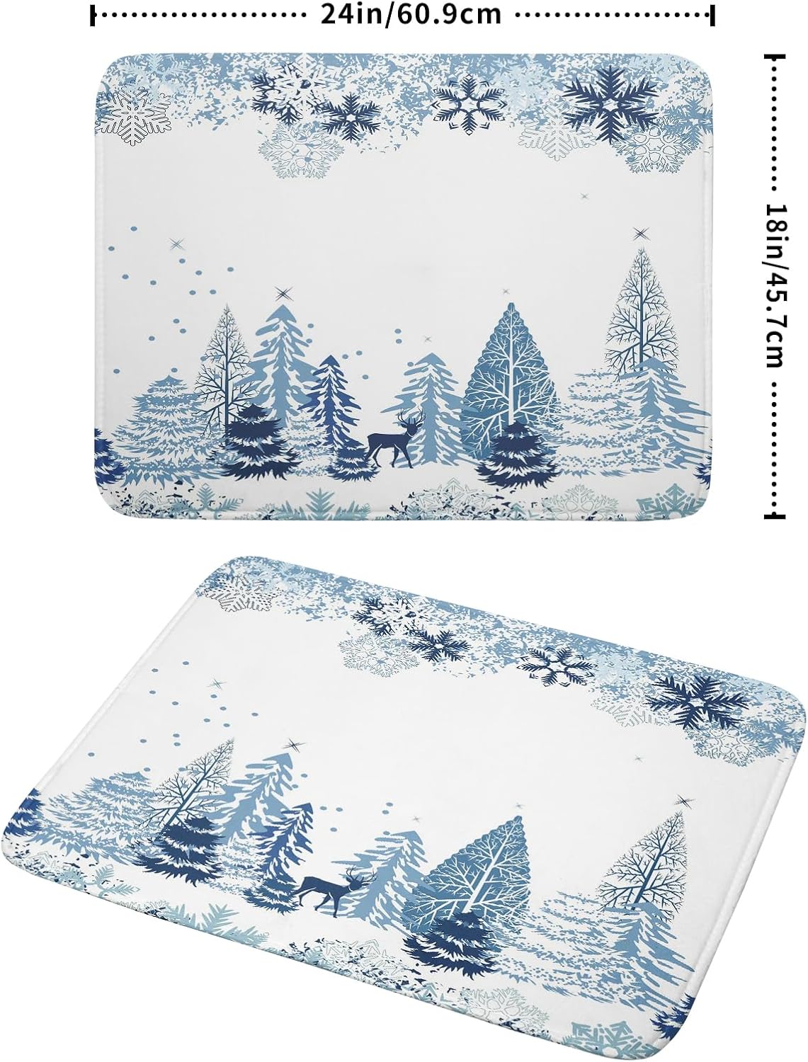 Winter Blue Snowflake Dish Drying Mat Christmas Tree Kitchen Counter Dish Drainer Mats Xmas Forest Deer Moose Dish Dry Pad Bottles Protector for Kitchen Countertop Coffee Bar, 18x24 inch Large