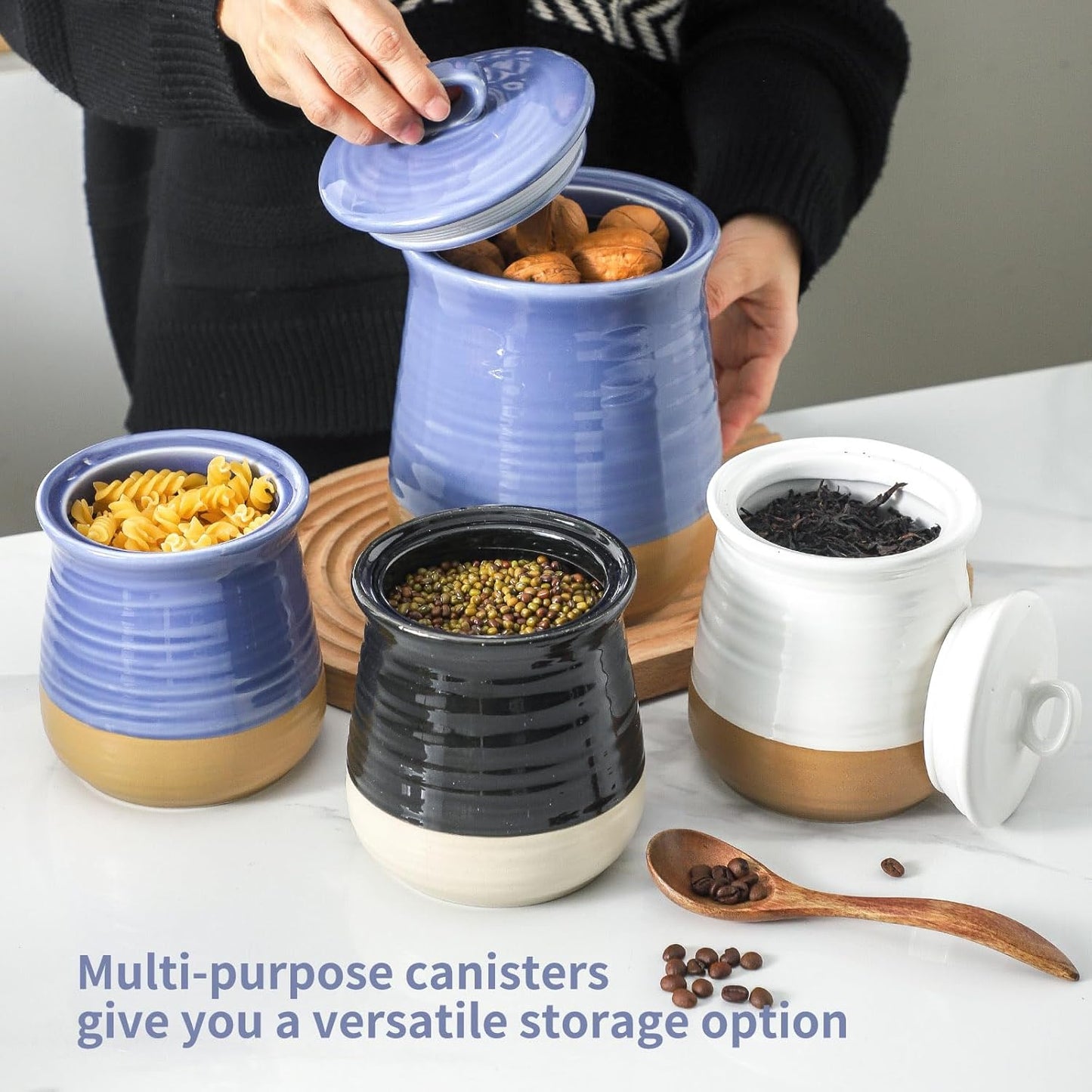 Hasense Food Storage Jar, Ceramic Kitchen Canister with Airtight Lid, 75 FL OZ Food Storage Containers, Candy Jar for Coffee, Sugar, Tea, Flour and More, Wedding Gift, Purple