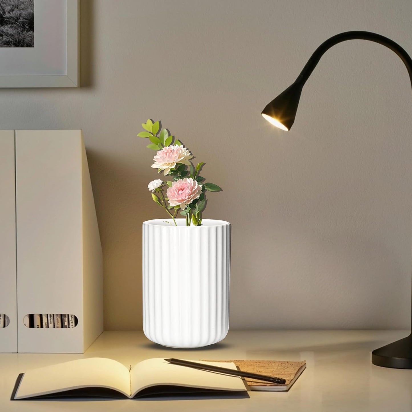 Ceramic Spoon Holder for Coffee Bar, Upright Tea Spoon Holder Cup, Coffee Stirrers Straws Stir Stick Holder, Black Fluted Surface