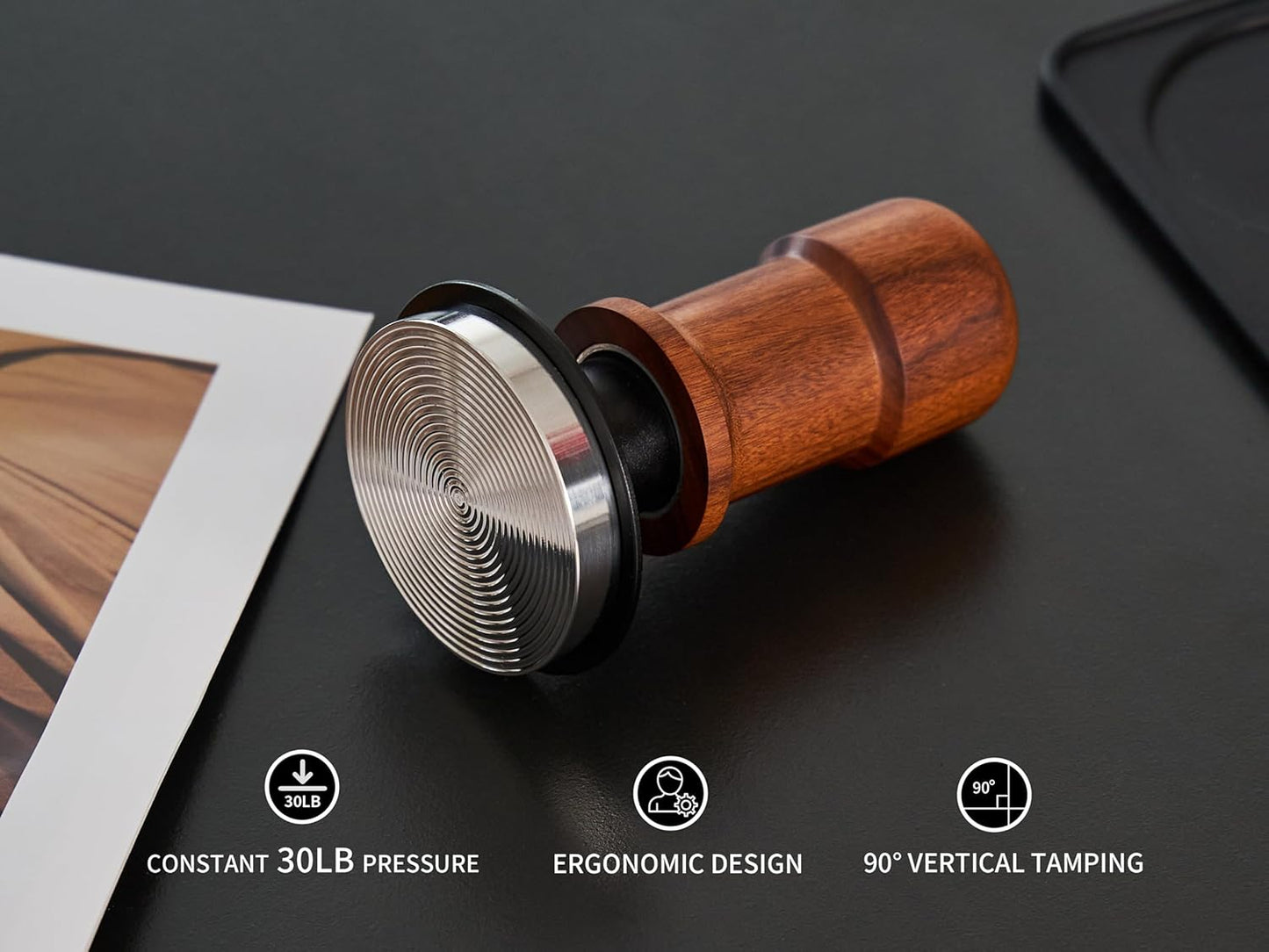 51mm Espresso Tamper, Premium Barista Coffee Tamper with Constant 30lb Calibrated Spring Loaded, Stainless Steel Base and Mahogany Handle. Fits for All 51mm Portafilters, Espresso Accessories