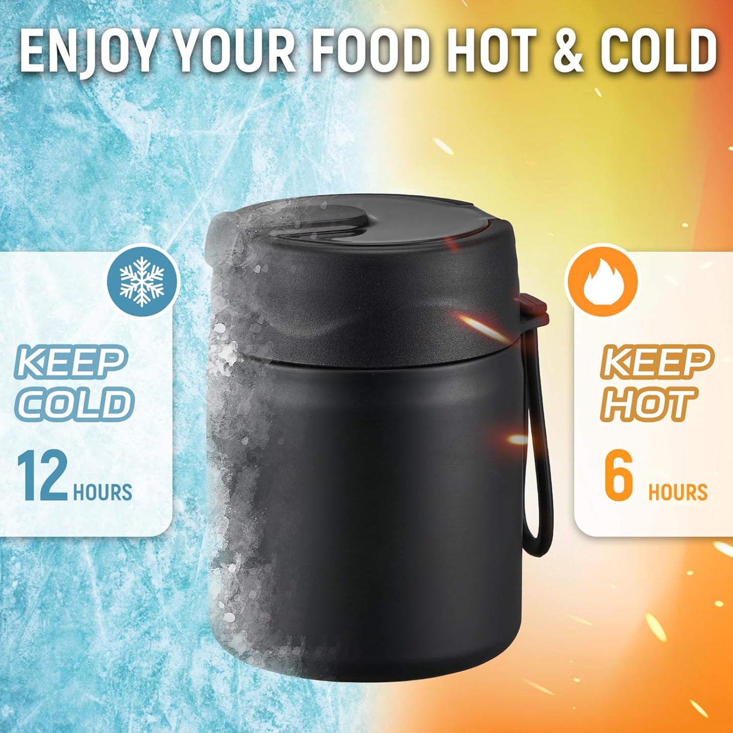 17oz Soup Thermo for Hot Food Kids Insulated Vacuum Food Jar with Stainless Steel Spoon Wide Mouth Thermo Leakproof Lunch Food Container Kids Hot Lunch Box (Black)